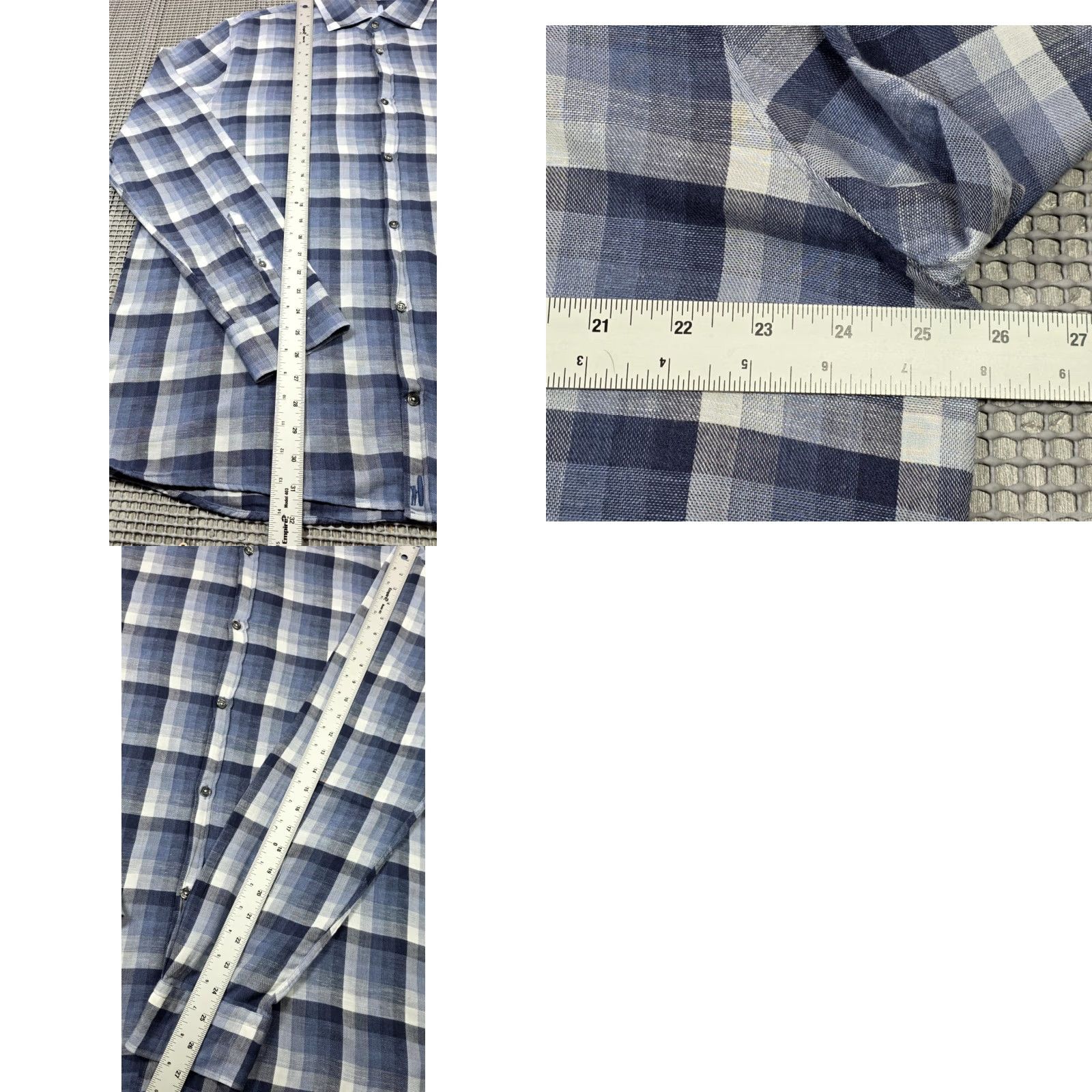 johnnie-O johnnie-O Mens Shirt XL Linen Blend Button-Up Shadow Plaid Roth Size US XL / EU 56 / 4 - 9 Thumbnail