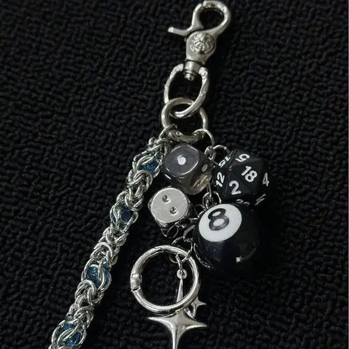 Jewelry Black Beaded Chain Wallet Keychain with Dice Charms Size ONE SIZE - 4 Thumbnail
