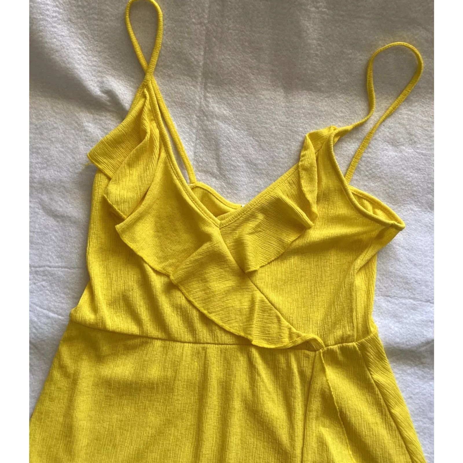 Zara Zara Dress Women’s Size Small Yellow Knit Sleeveless Spaghetti Strap Knee Length Square Neck Pullover Casual Cotton Blend Fit & Flare Womens Size S / US 4 / IT 40 - 2 Thumbnail