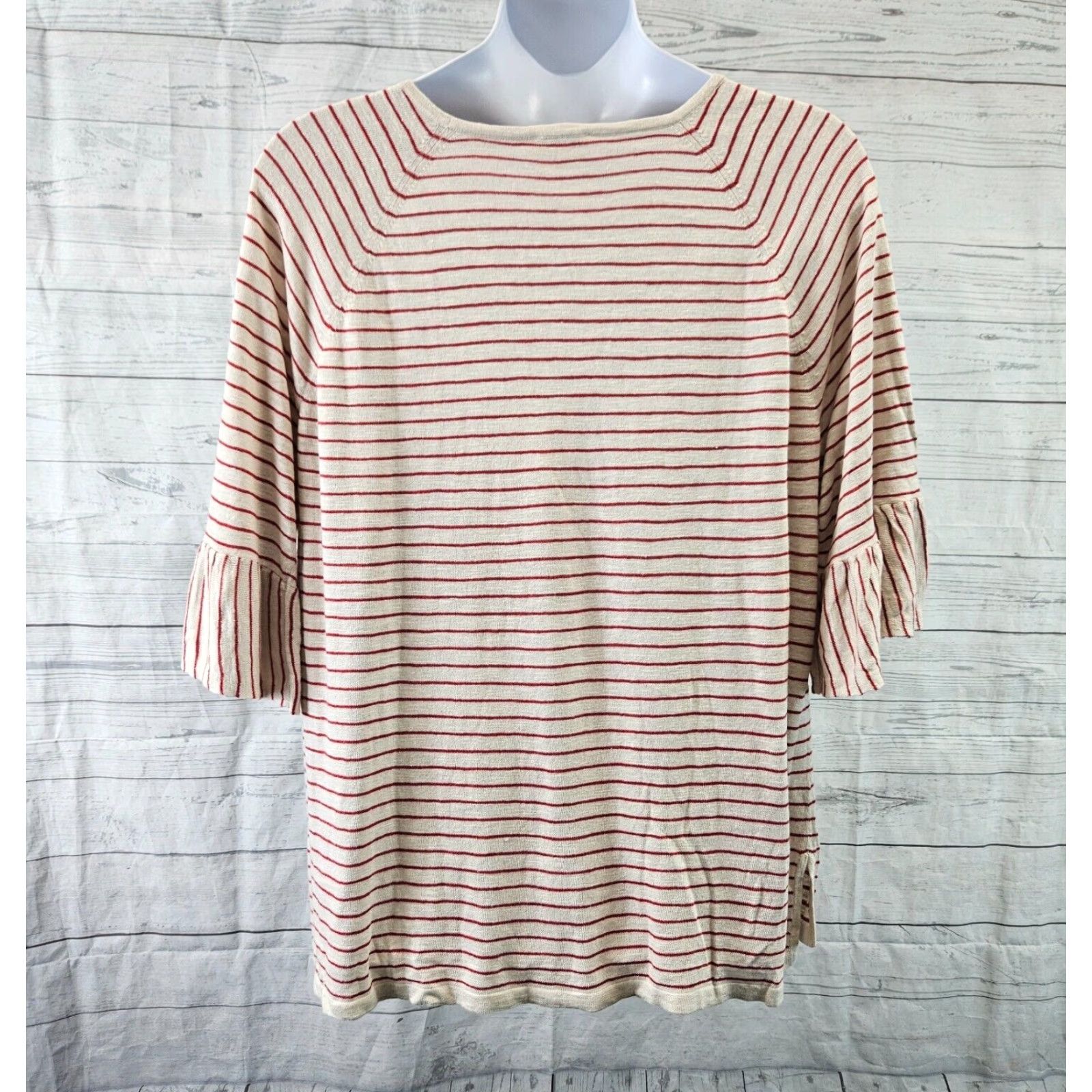J. Jill J Jill Womens Knit Top 3X Red Beige Stripe 3/4 Sleeve Linen Rayon Blend Blouse Womens Size XXL / US 16-18 / IT 52-54 - 4 Thumbnail