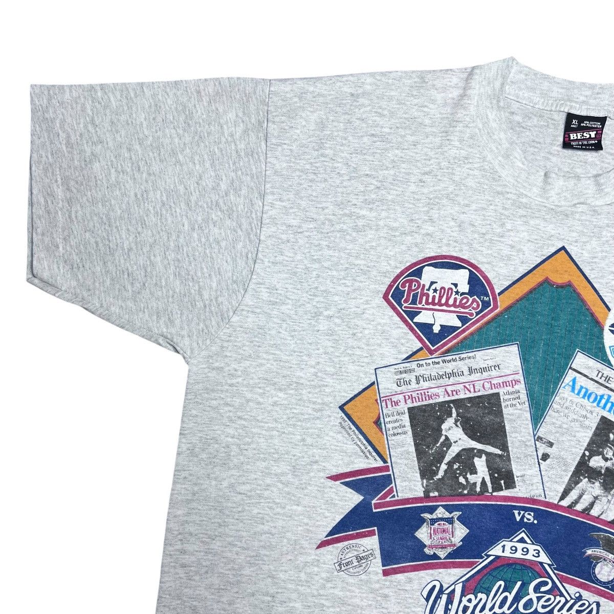 MLB Vtg 1993 MLB World Series Phillies vs Blue Jays Baseball Tee Size US XL / EU 56 / 4 - 7 Thumbnail