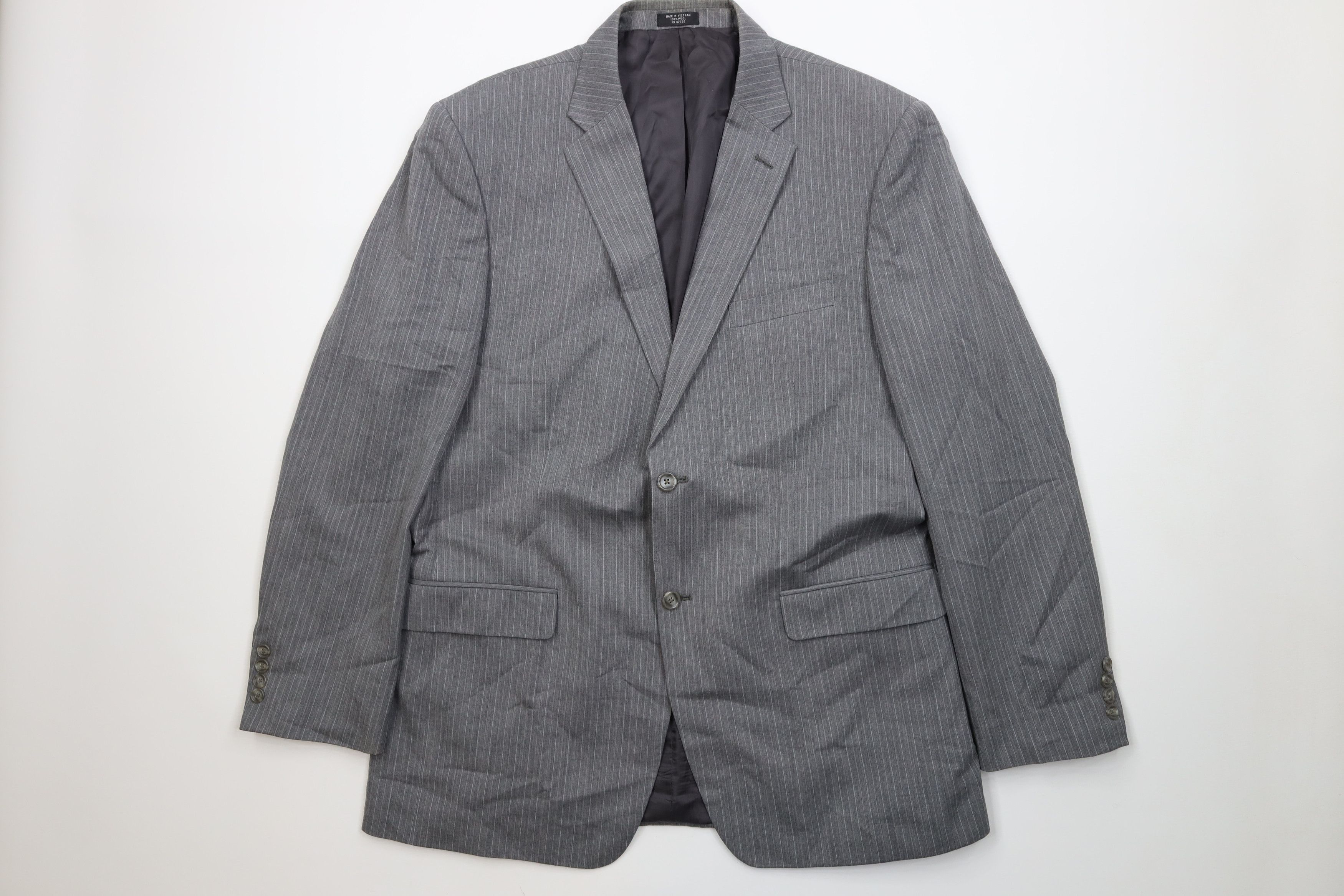 Vintage Vintage 90s Streetwear 3 Piece Wool Pinstriped Suit Size 44L - 2 Thumbnail