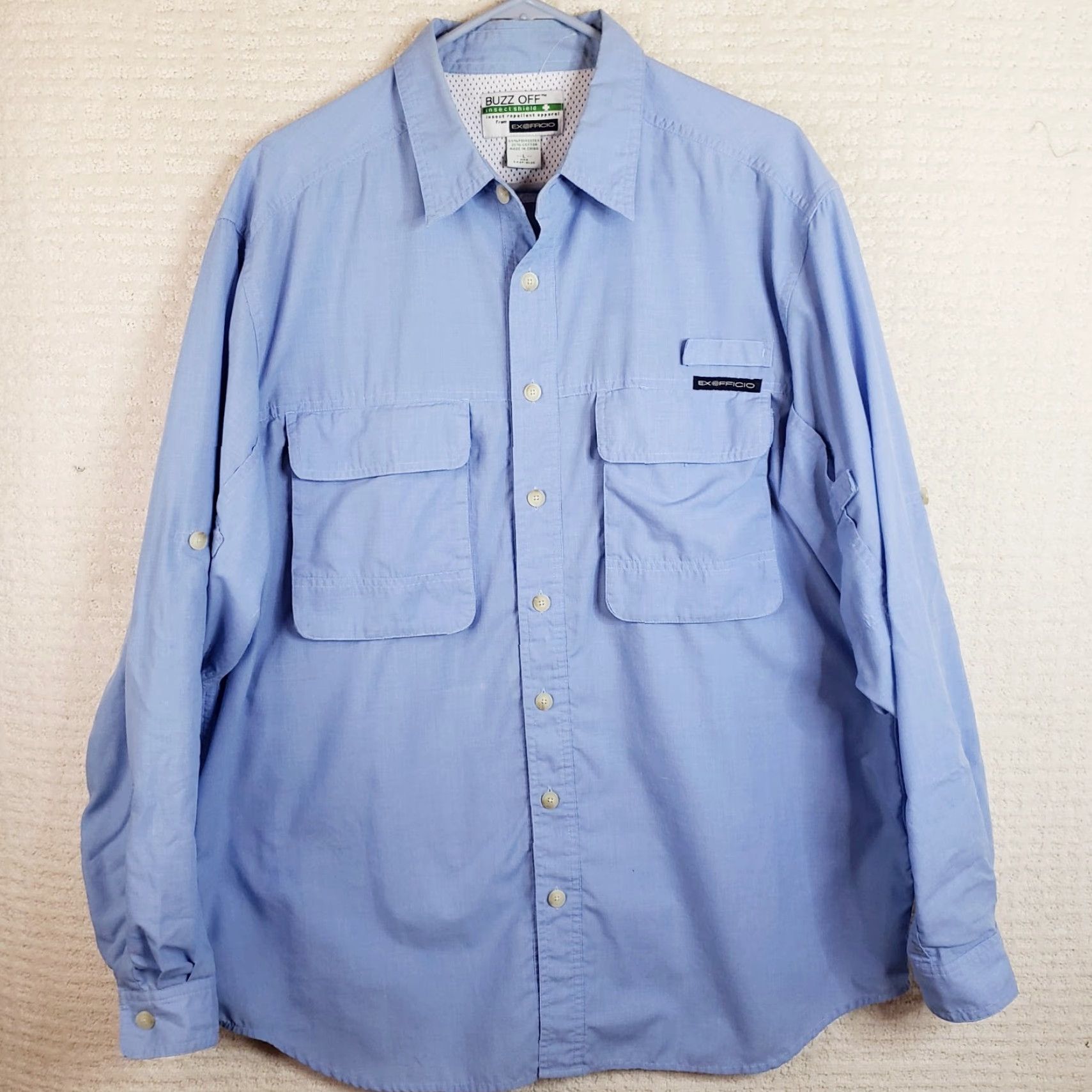 ExOfficio ExOfficio Shirt Men L Blue Insect Shield Buzz Off Long Sleeve Pockets Shirt Size US L / EU 52-54 / 3 - 3 Thumbnail