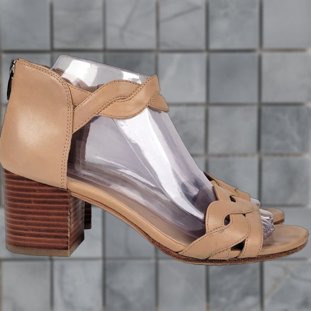 Vintage Via Spiga Beige Leather Slingback Heels Open Toe Buckle 7M Womens Sandals Block Heel ITALY Size US 7 / IT 37 - 1 Thumbnail