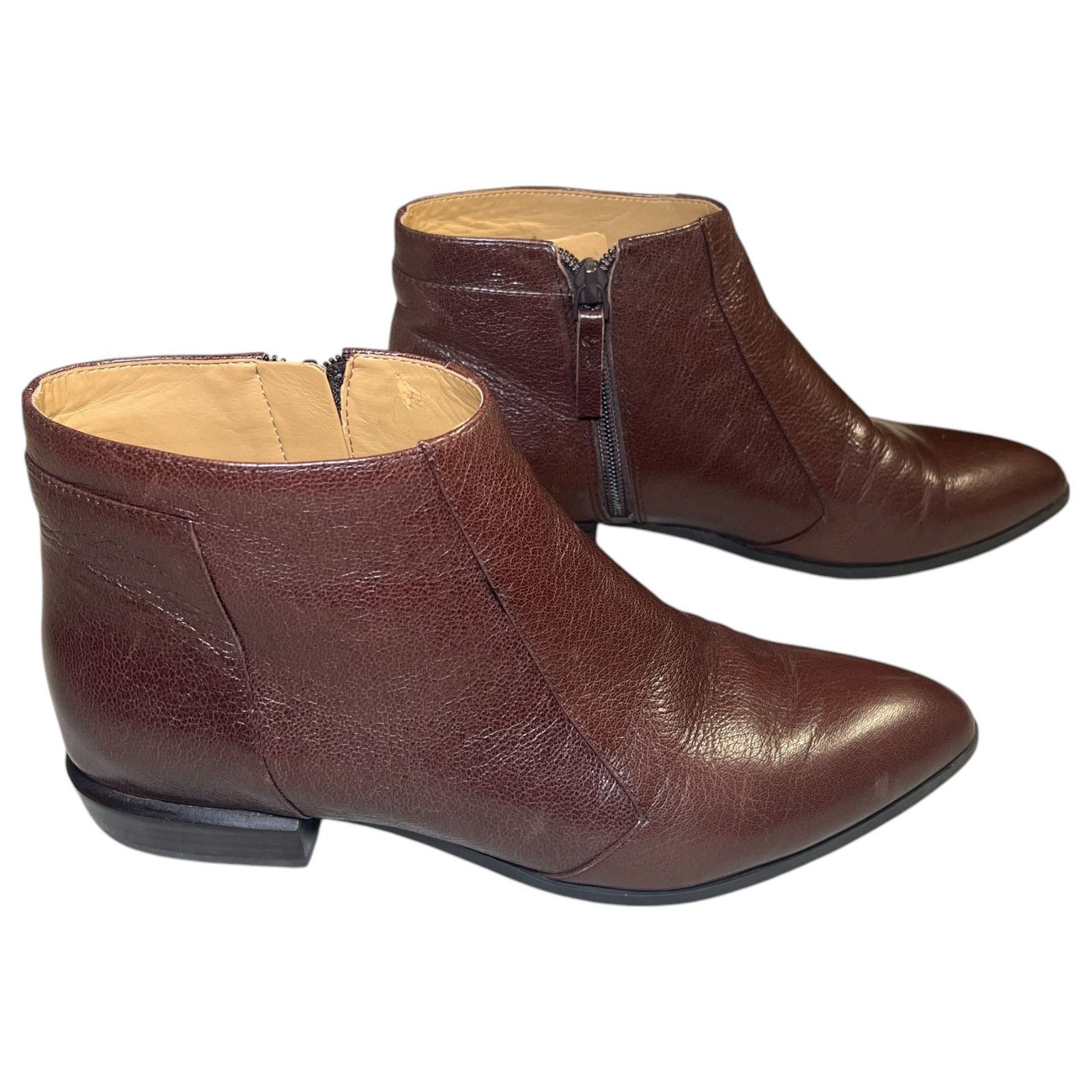 Nine West Dopler Brown Leather Ankle Boots Low Heel Shoes Size 7, Women's