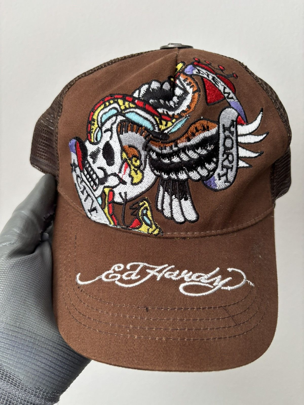Ed Hardy Ed Hardy × Christian Audigier Embroidery Skull Trucker Cap Size ONE SIZE - 2 Thumbnail