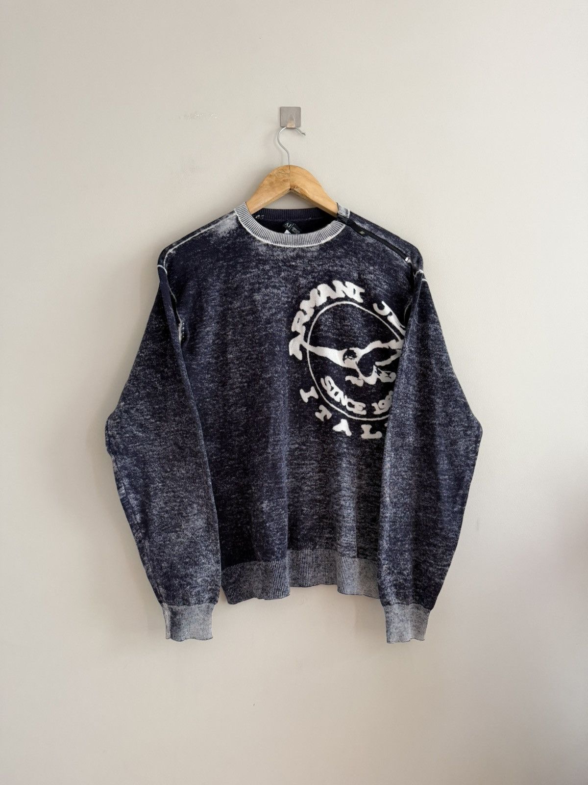 Armani Vintage Armani Jeans Graphic Knit Sweater Navy Size US M / EU 48-50 / 2 - 1 Thumbnail