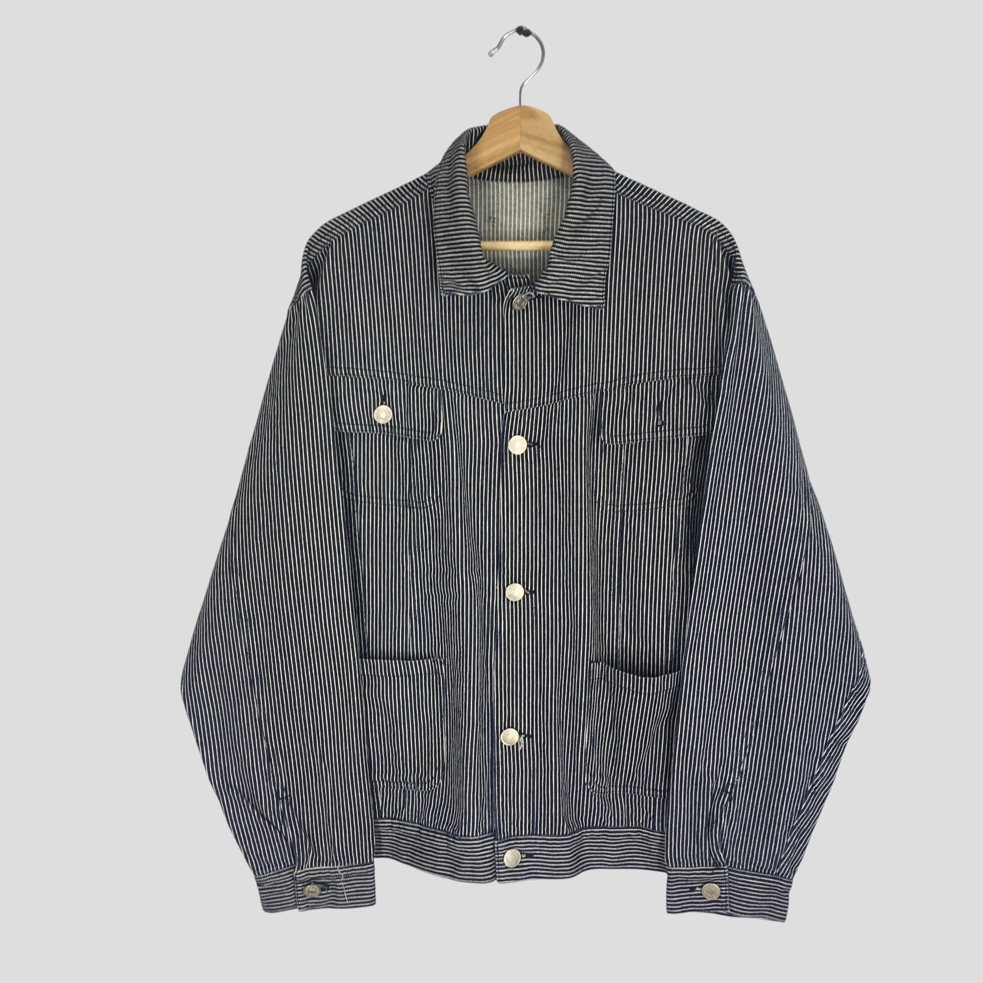 Vintage Vintage 90s American Denim Jacket Workwear Hickory Stripes Size US XL / EU 56 / 4 - 1 Thumbnail