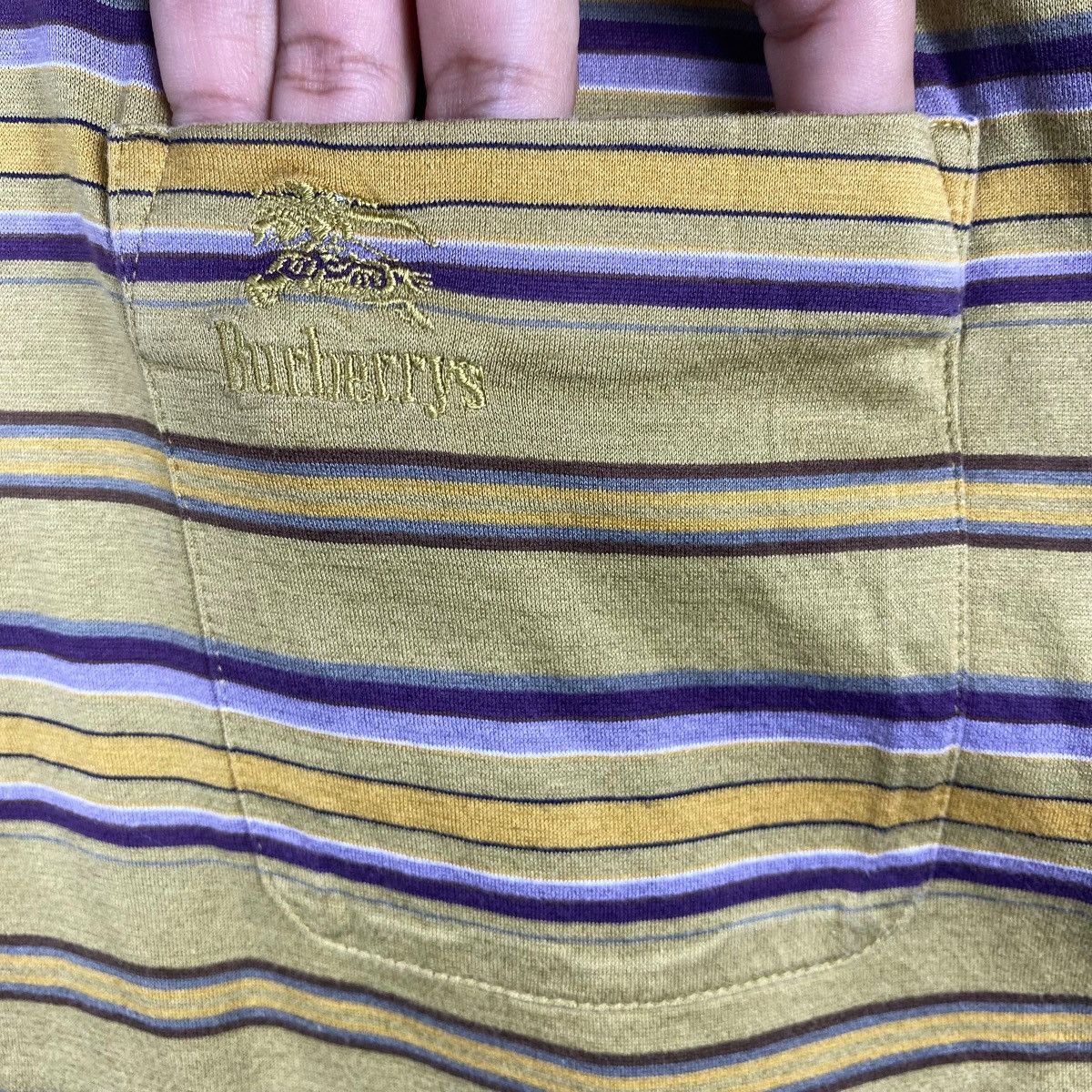 Burberry × Vintage Vintage 90's BURBERRYS Striped Pocket Polo Shirt Medium Size Size US M / EU 48-50 / 2 - 4 Thumbnail