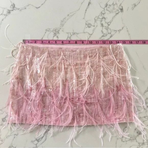 Retrofete Retrofête Athana Sequin Feather Mini Skirt – Dusty Pink Size 27" / US 4 / IT 40 - 6 Thumbnail