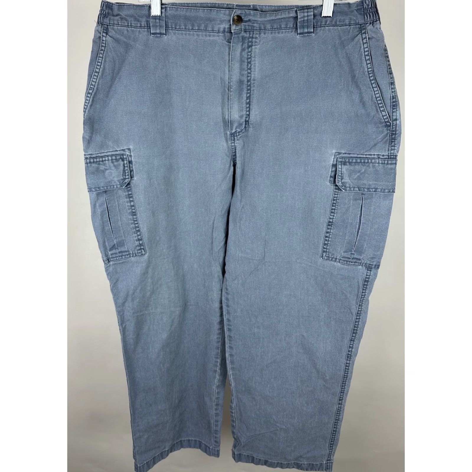 Vintage VINTAGE LL Bean Pants Cargo 39x28 Navy Blue Cotton Flat Front Elastic Waist Mens 80s 90s Grunge Preppy Retro Nautical Size US 39 - 2 Thumbnail