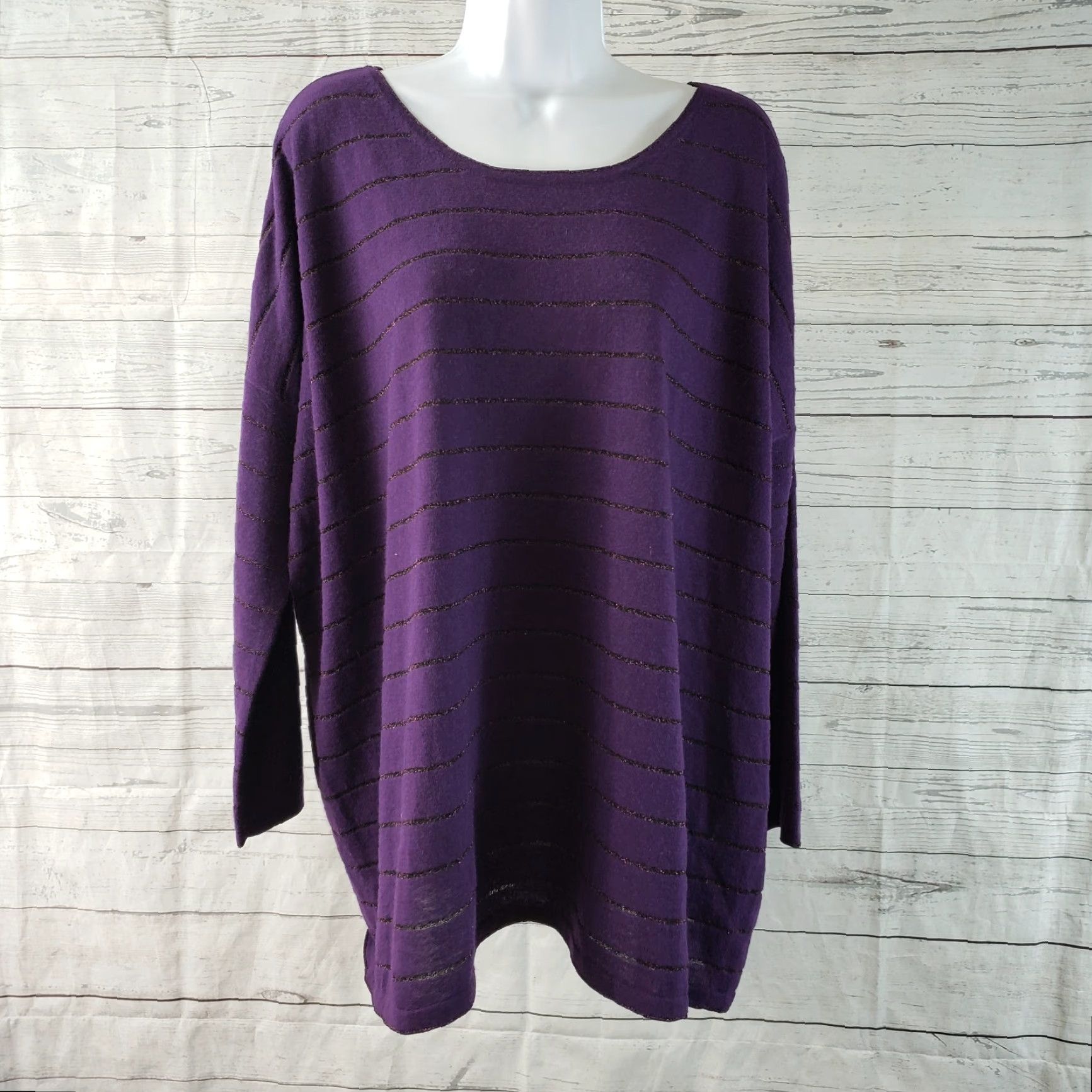 J. Jill J. Jill Womens Sweater Size M Purple Metallic Stripe Wool Blend Pullover, Angora Polyester Wool Size M / US 6-8 / IT 42-44 - 2 Thumbnail