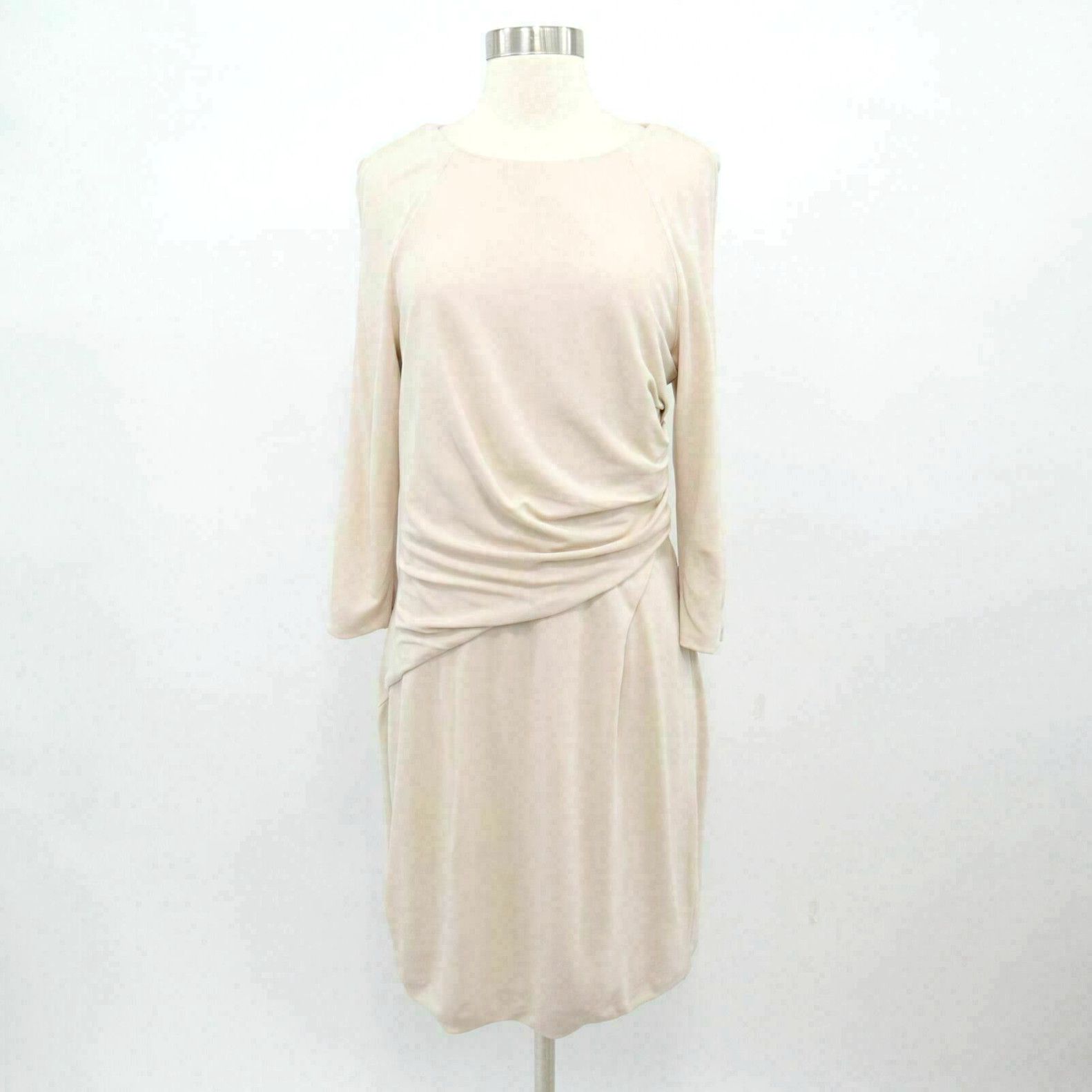 image of Karen Millen Dress Womens Us12 Uk16 Ivory White Draped Ruched Long Sleeves (Size XL)