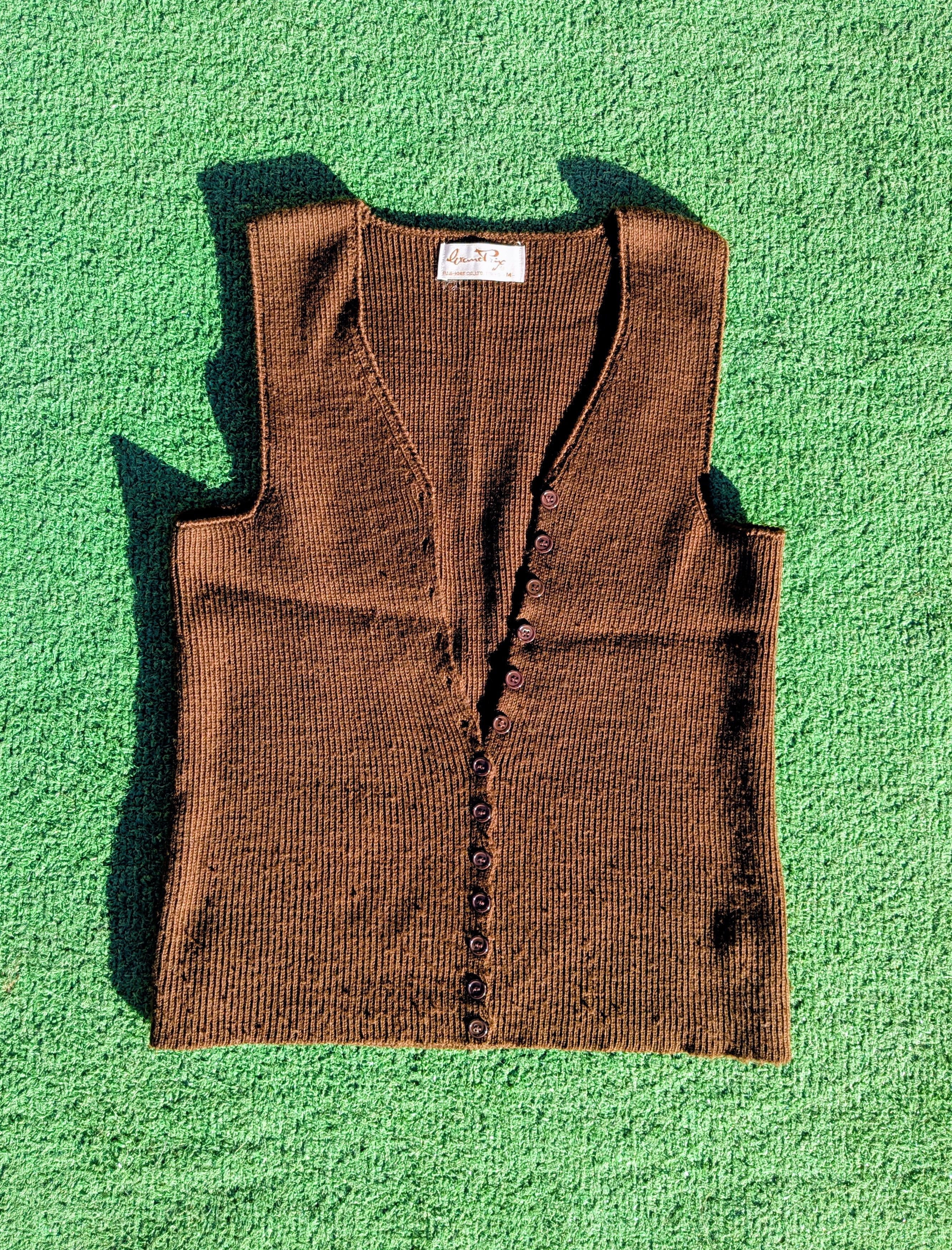 Vintage Fuji Knit Chocolate Button Wool Petite Sweater Vest Used Size M / US 6-8 / IT 42-44 - 5 Thumbnail