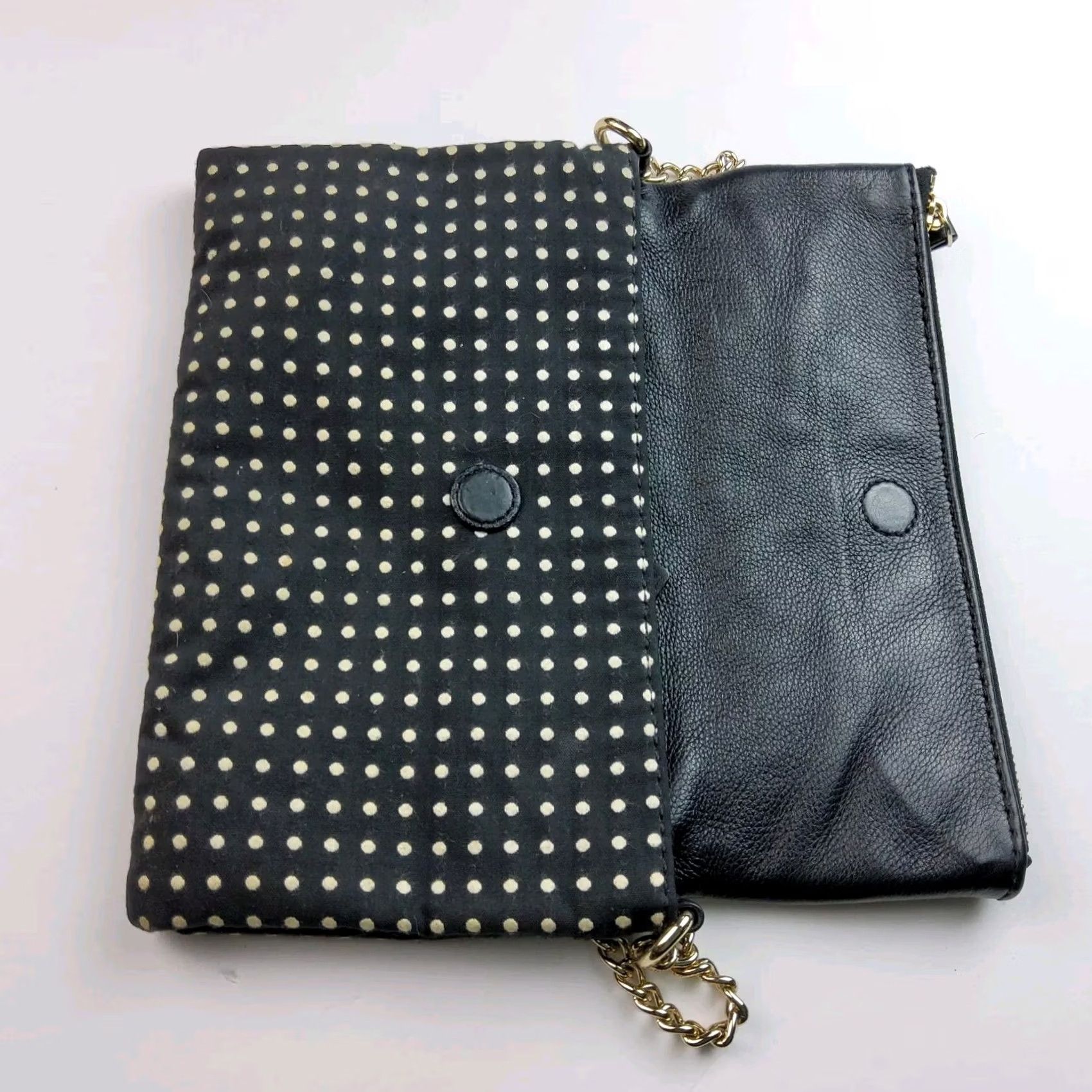Vintage Kate Spade NY Foldover Polka Dot Chain Strap Shoulder Handbag Purse Black Leather Fabric Women Shoulder Bag Size ONE SIZE - 5 Thumbnail