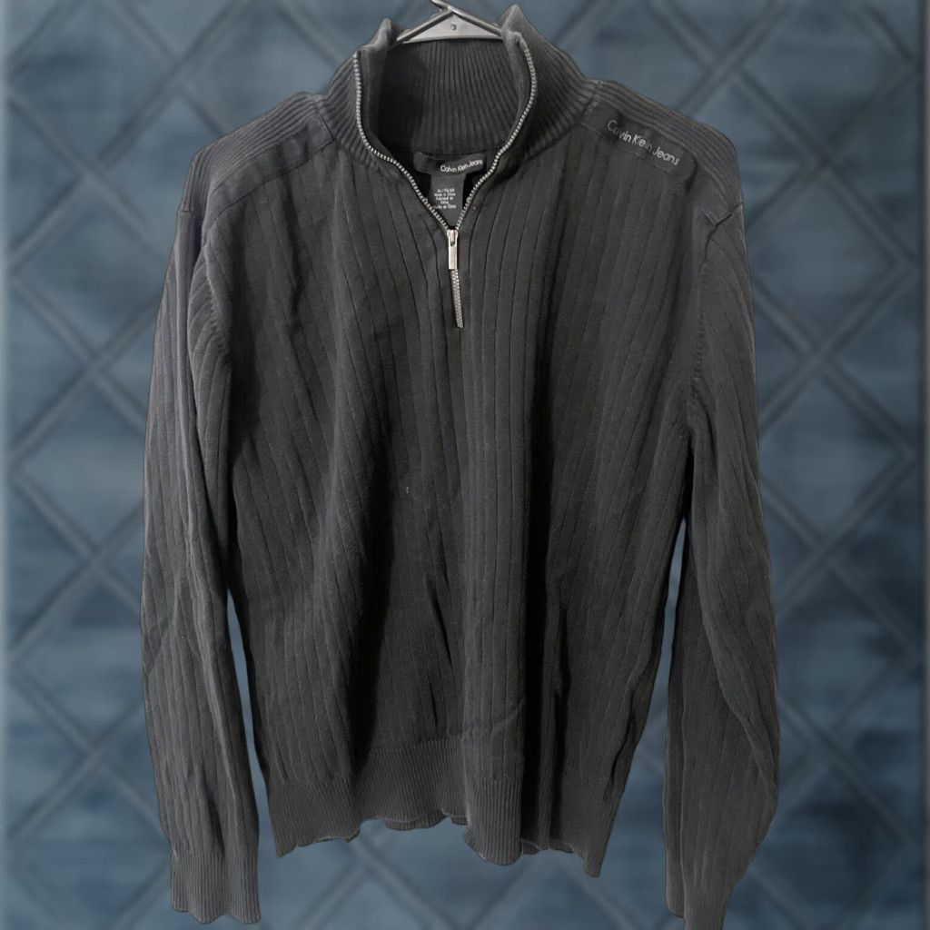 Calvin Klein CALVIN KLEIN VINTAGE 1/4 Zip Mock Neck Sweater XL Black Mens Size US XL / EU 56 / 4 - 1 Thumbnail