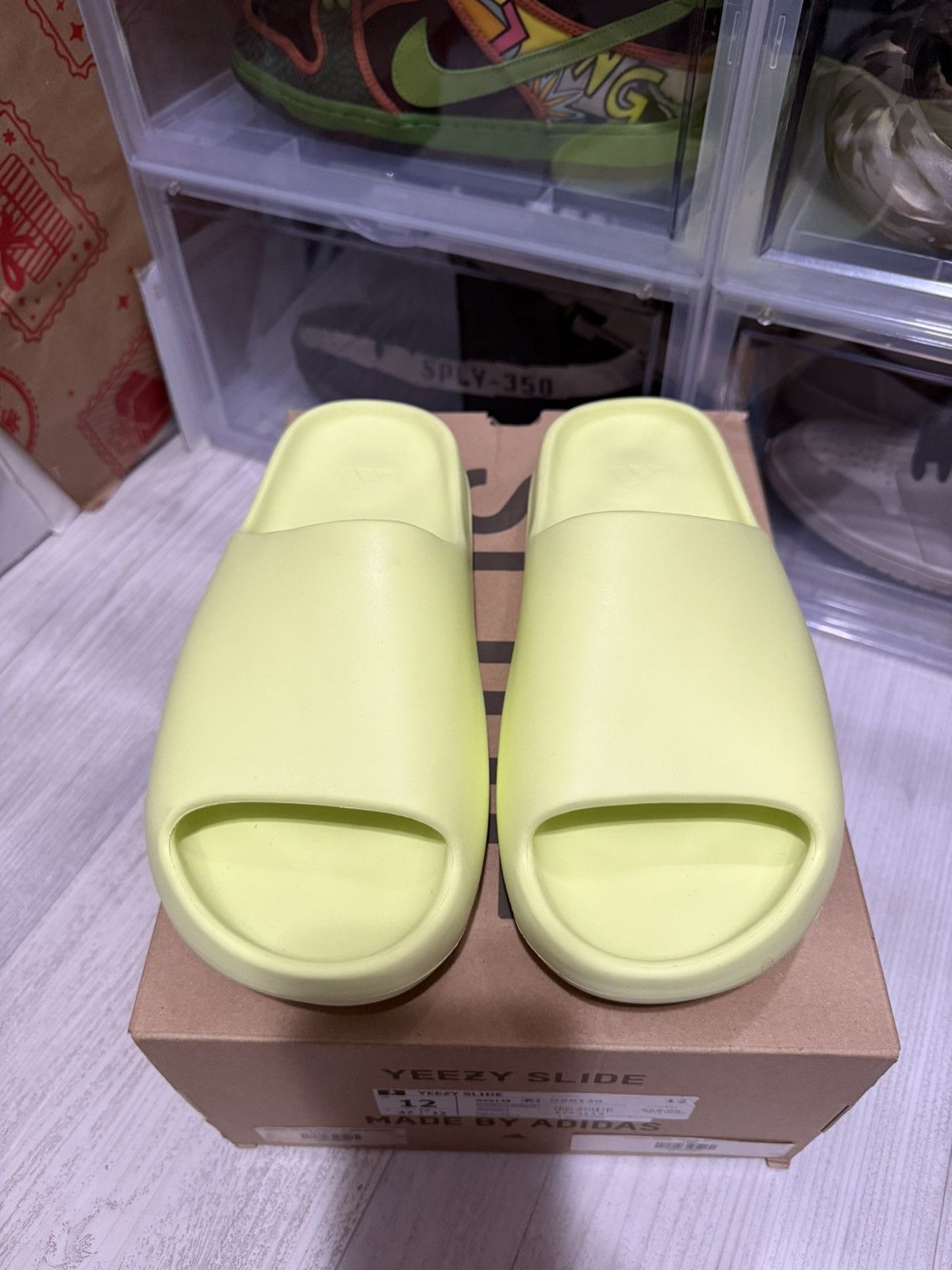Adidas × Kanye West Adidas Yeezy Slide Green Glow 2022 Size US 12 / EU 45 - 3 Thumbnail