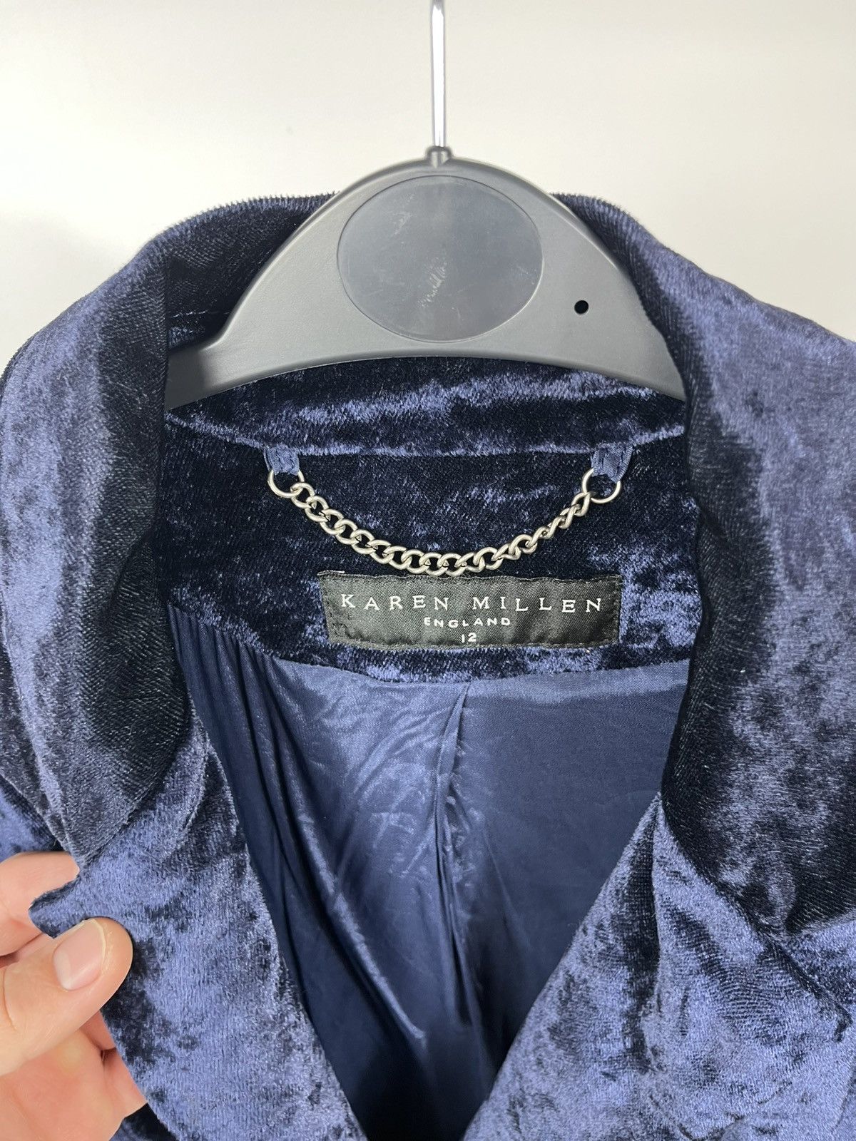 Karen Millen Karen Millen Navy Velvet Blazer Women Size 12 Elegant Jacket Size S / US 4 / IT 40 - 4 Thumbnail