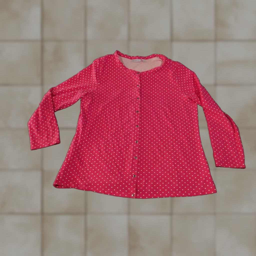 Vintage Susan Graver Shirt Womens Large Pink White Polka Dot Button Front Long Sleeve Size L / US 10 / IT 46 - 1 Thumbnail