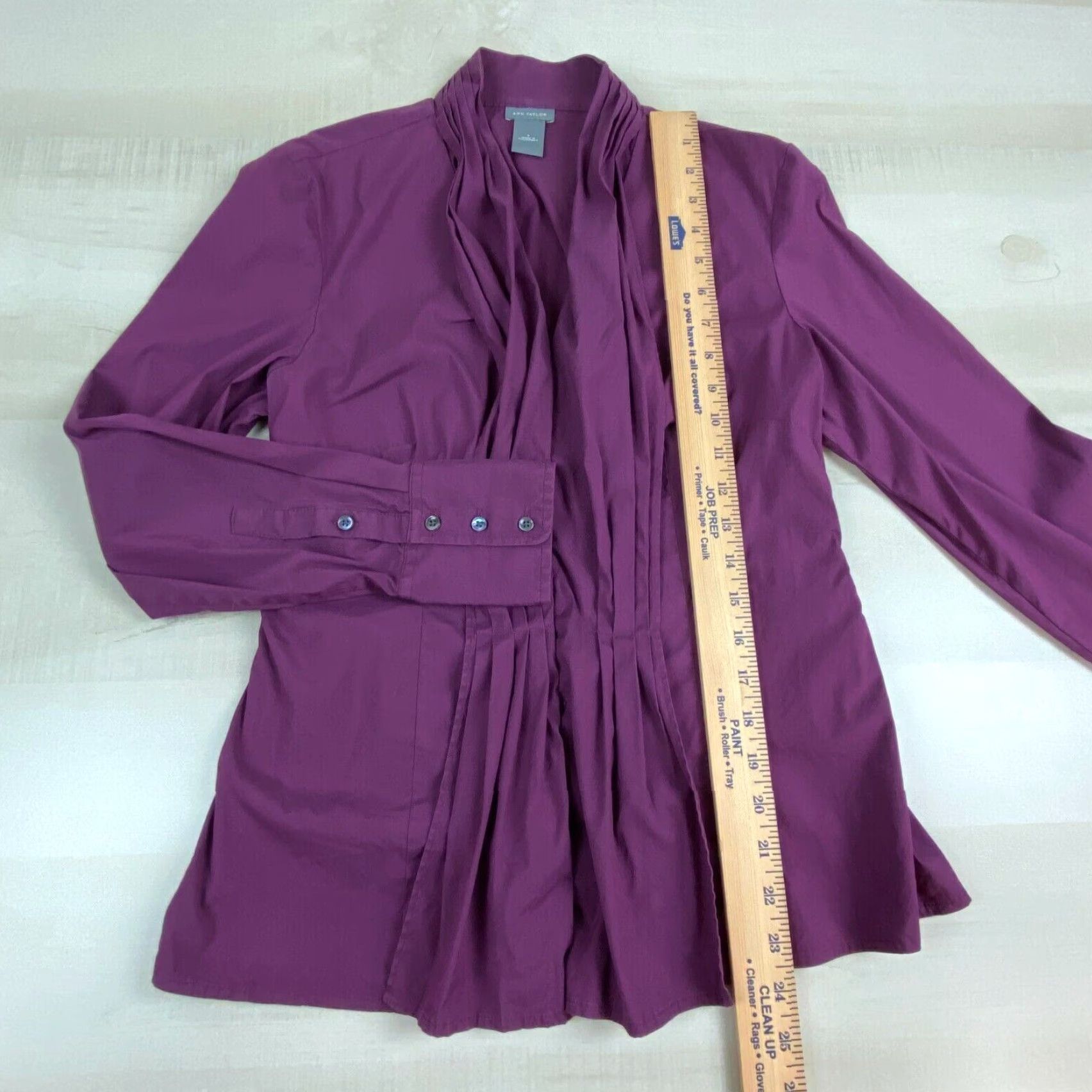 Ann Taylor Ann Taylor Womens Purple Pleated Button Up Top 6 Professional Career Shirt Size M / US 6-8 / IT 42-44 - 7 Thumbnail