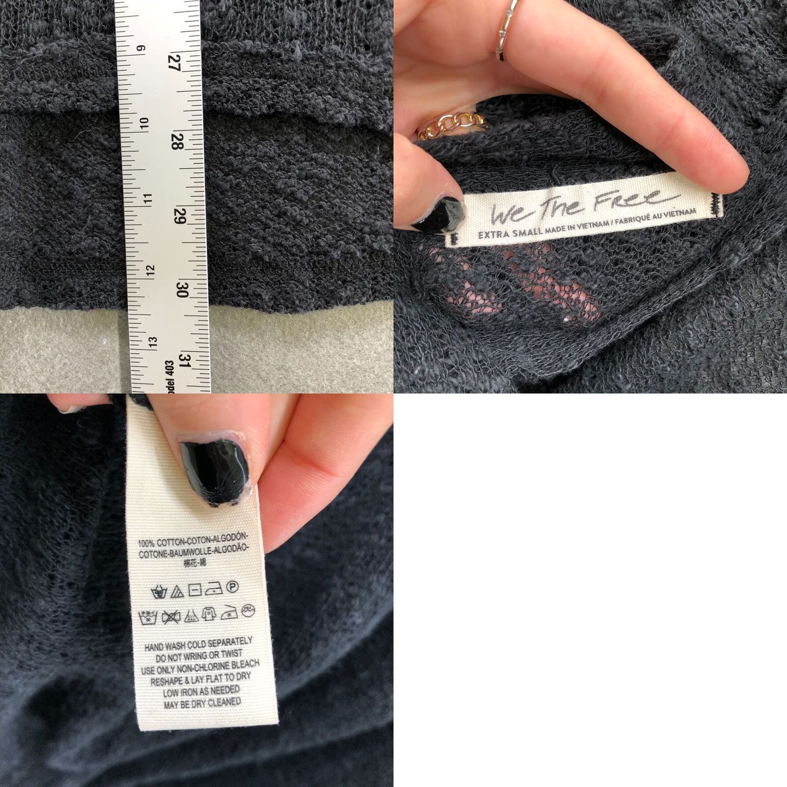 Free People Free People Open Knit Sweater XS Black Long Sleeve Off the Shoulder Cotton Bohemian Boho Shirt Womens Size XS / US 0-2 / IT 36-38 - 8 Thumbnail