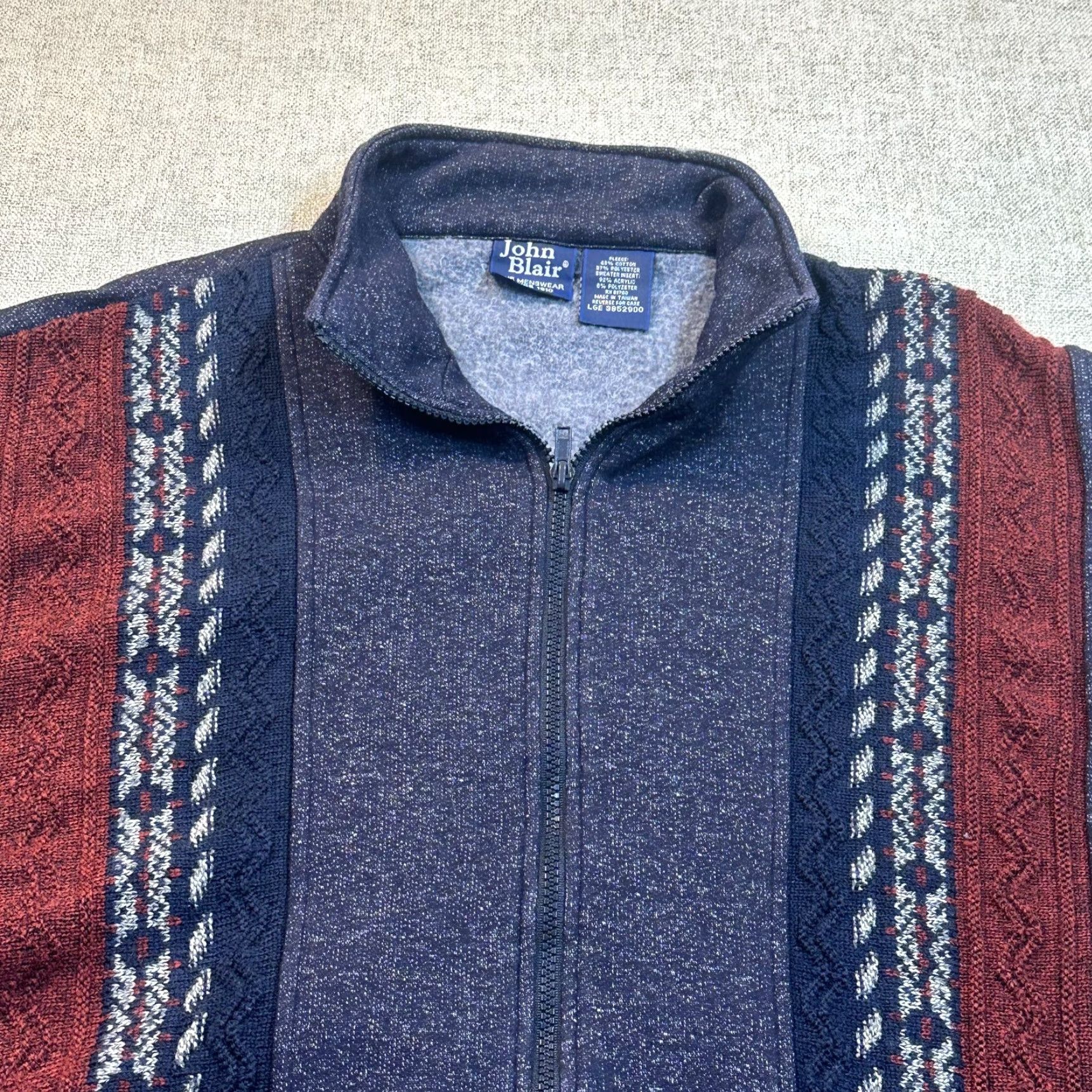 Blair VTG John Blair Jacquard Mens Large Cable Knit Zip Sweater Jacket Black 1990s Dec o Look Art Deco Mens Size US L / EU 52-54 / 3 - 3 Thumbnail