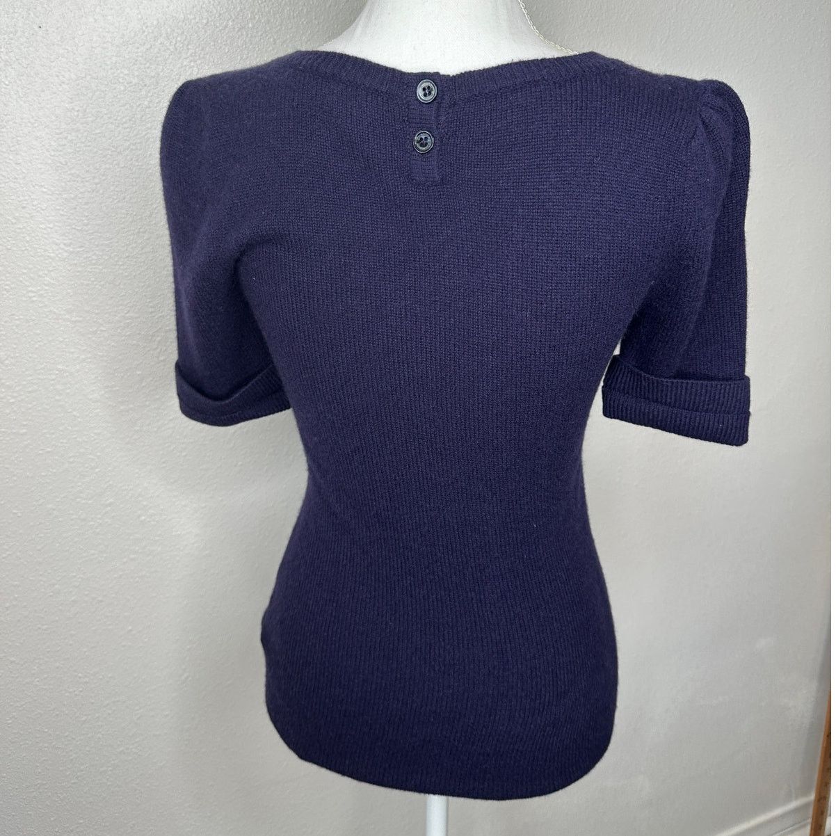 Burberry Burberry Dark Purple Round Neck Cuffed Button Neck Sweater Size S / US 4 / IT 40 - 3 Thumbnail