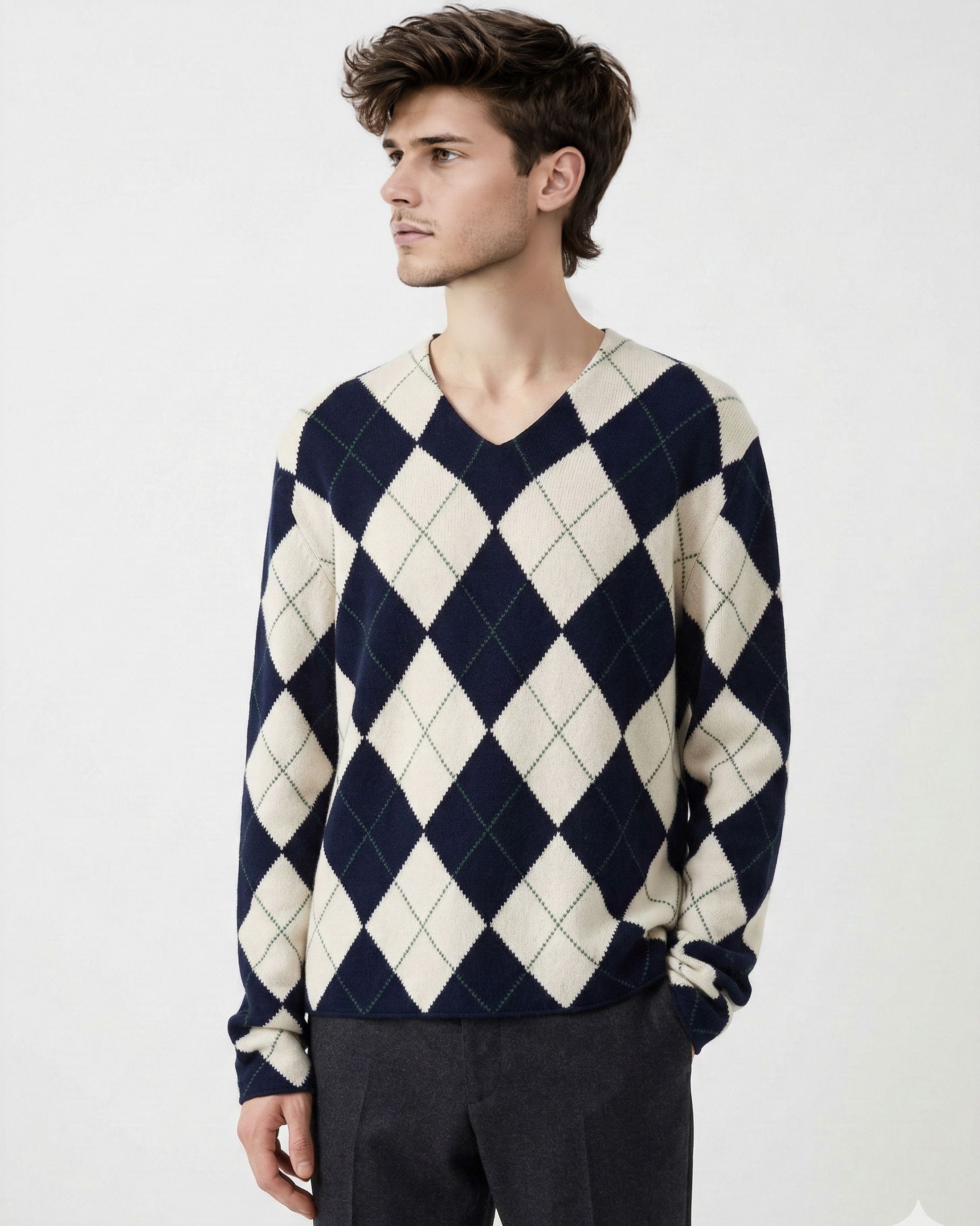 Cruciani Pure Cashmere Diamond Pattern Sweater Size US M / EU 48-50 / 2 - 2 Thumbnail
