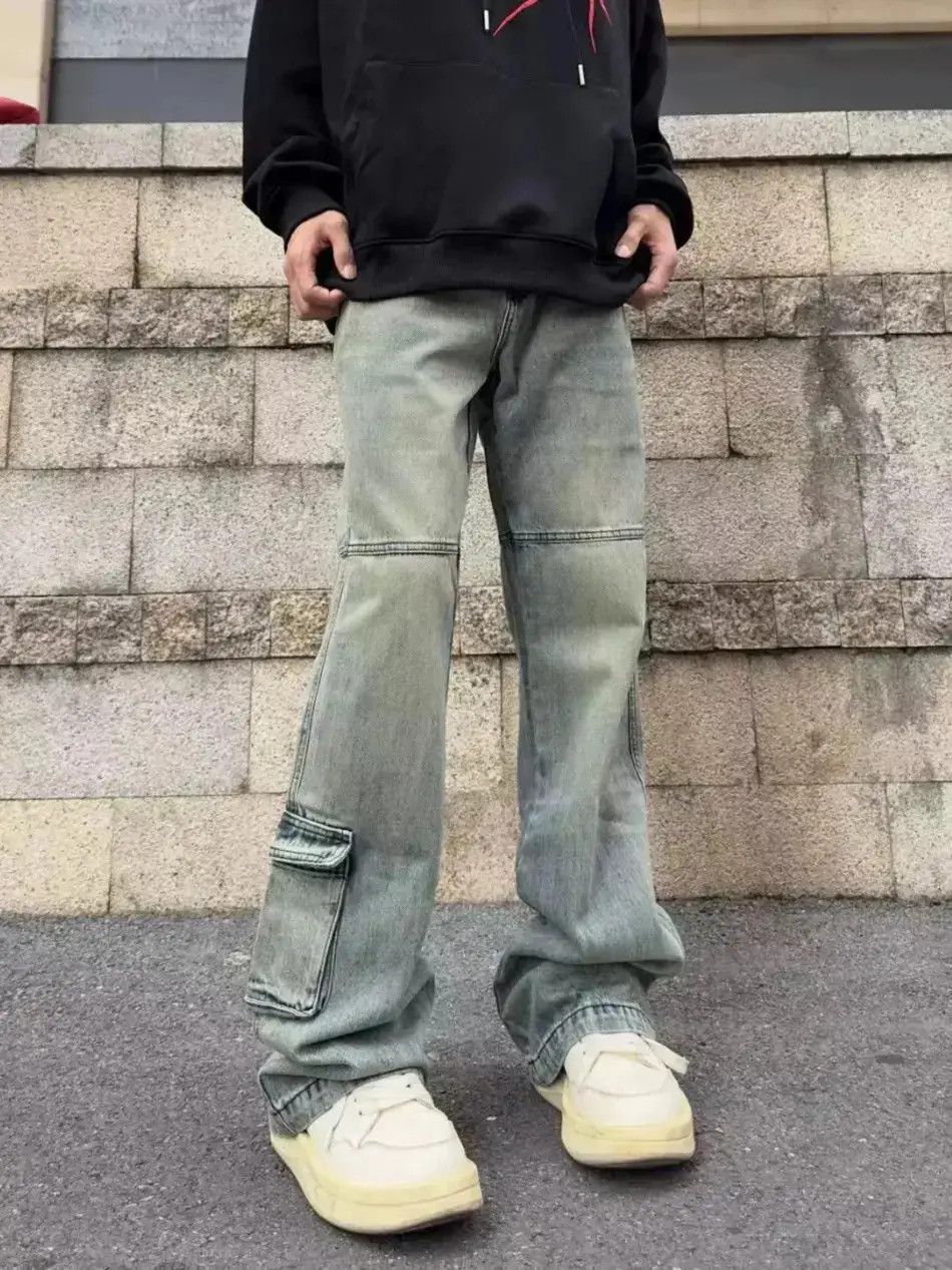 Retro washed pocket micro flared jeans