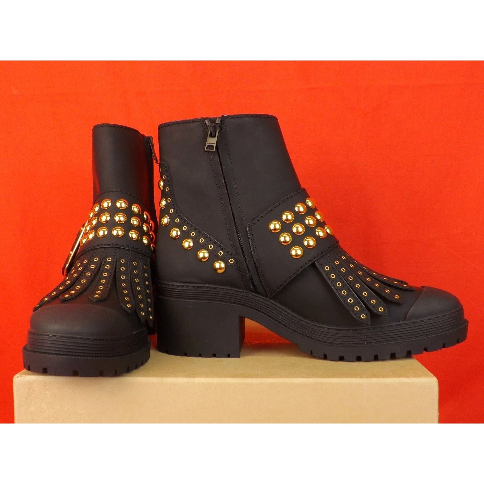 Burberry BURBERRY WHITCHES BLACK LEATHER BIKER FRINGE BELTED BOOTS 35 Size US 5 / IT 35 - 5 Thumbnail