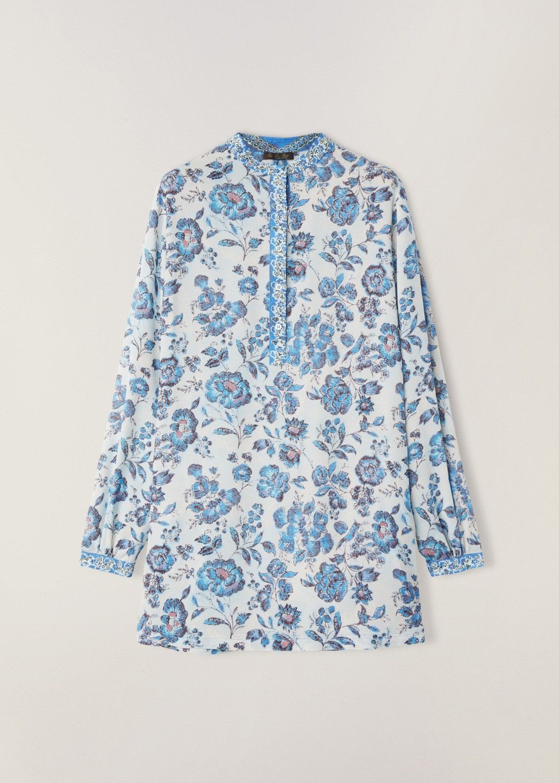 Loro Piana o1srvl11e1224 Satin Olga Shirt in Blue & White Size L / US 10 / IT 46 - 1 Thumbnail