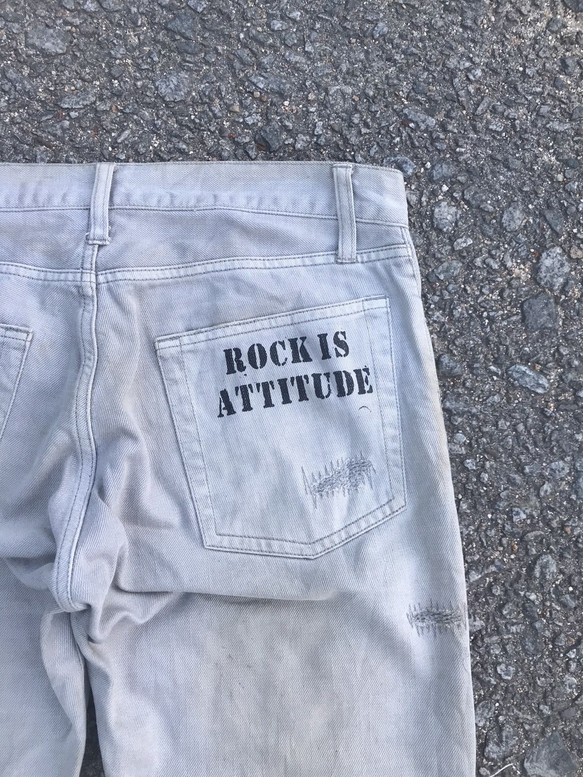 If Six Was Nine 🔥Flared🔥Distressed Denim Punk Graphic "Rocker Attitude" Size US 32 / EU 48 - 12 Thumbnail