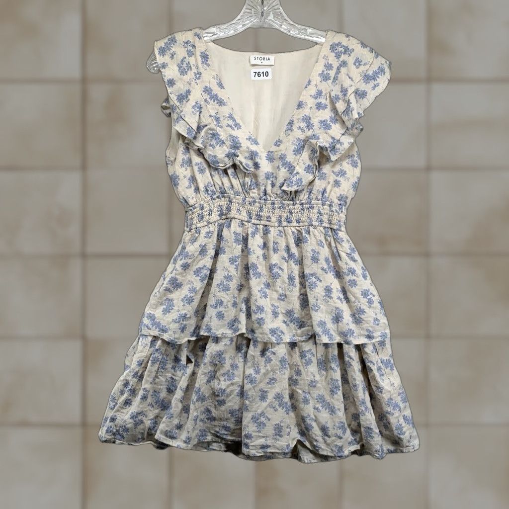 Vintage Women's Medium Mini Dress Flutter V-Neck Lightweight Layered Lined 100% Cotton Size M / US 6-8 / IT 42-44 - 1 Thumbnail