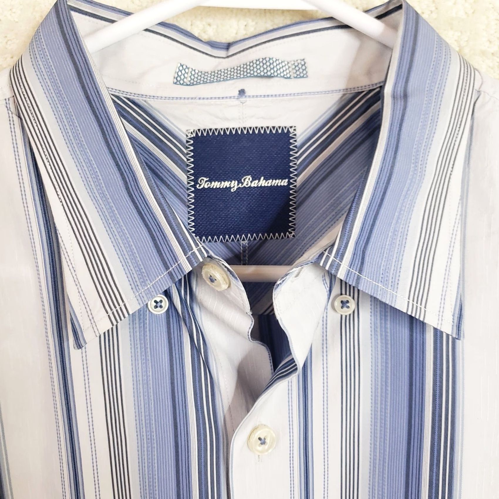 Tommy Bahama Tommy Bahama Shirt Mens L Blue White Striped Long Sleeve Button Up Cotton Polyester Size US L / EU 52-54 / 3 - 5 Thumbnail