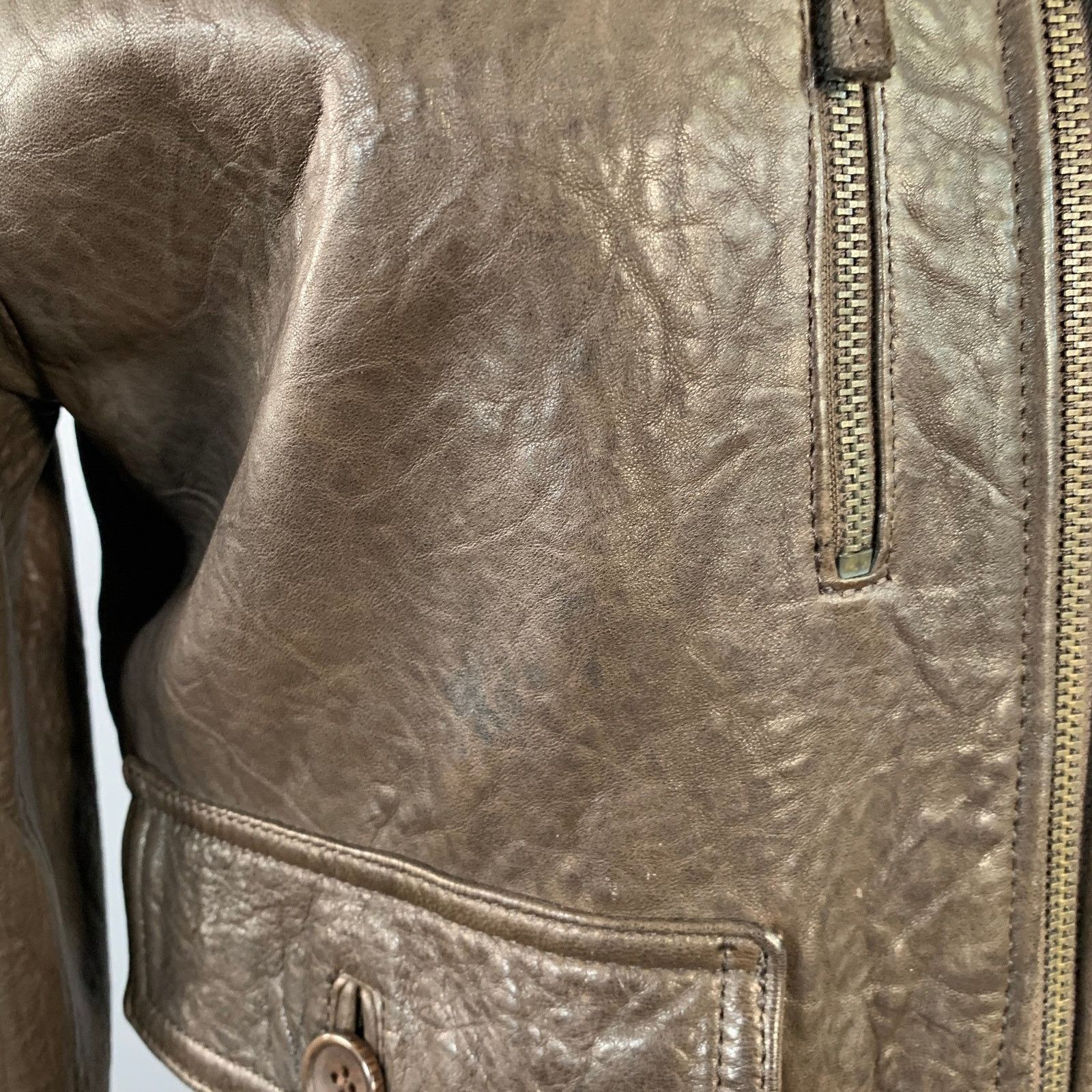 Daniele Alessandrini Size S Brown Ribbed Leather Bomber Jacket Size US S / EU 44-46 / 1 - 7 Thumbnail