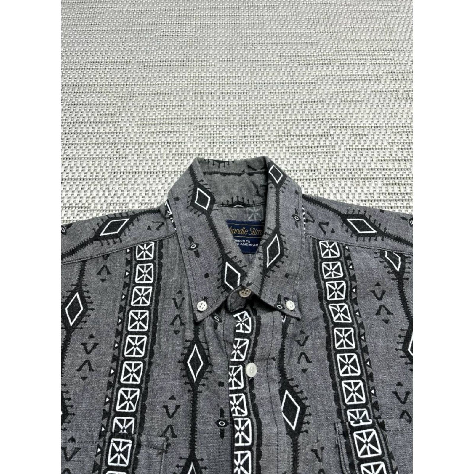 Vintage Panhandle Slim Shirt Mens 15.5 Gray Black Cotton Aztec Geometric Western Collar Slimming Casual Dress Shirt Mens Medium? Size US L / EU 52-54 / 3 - 2 Thumbnail
