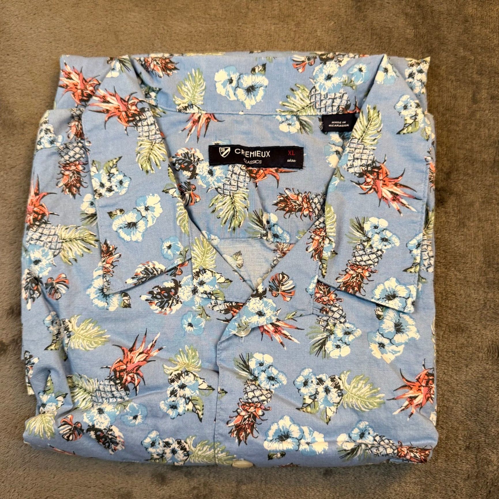Cremieux Cremieux Classics Mens XL Blue Tropical Pineapple Floral Cotton Camp Shirt Size US XL / EU 56 / 4 - 2 Thumbnail