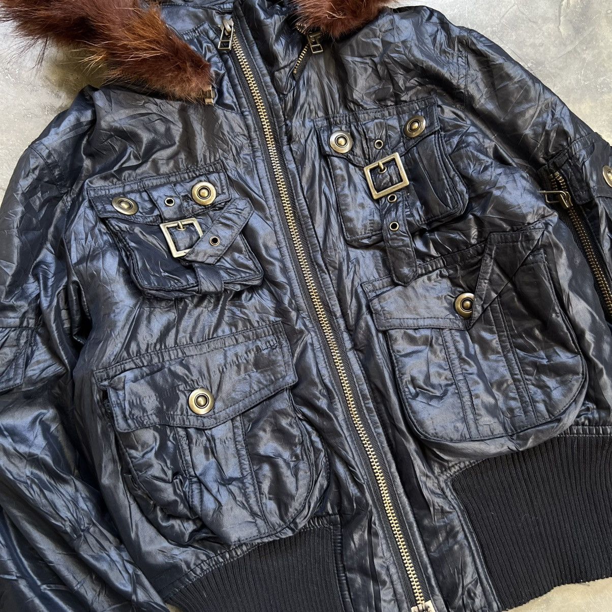 14th Addiction 2000’s M’C J’A Vkei Style Nylon Multi Pocket Fur Jacket Size US S / EU 44-46 / 1 - 4 Thumbnail
