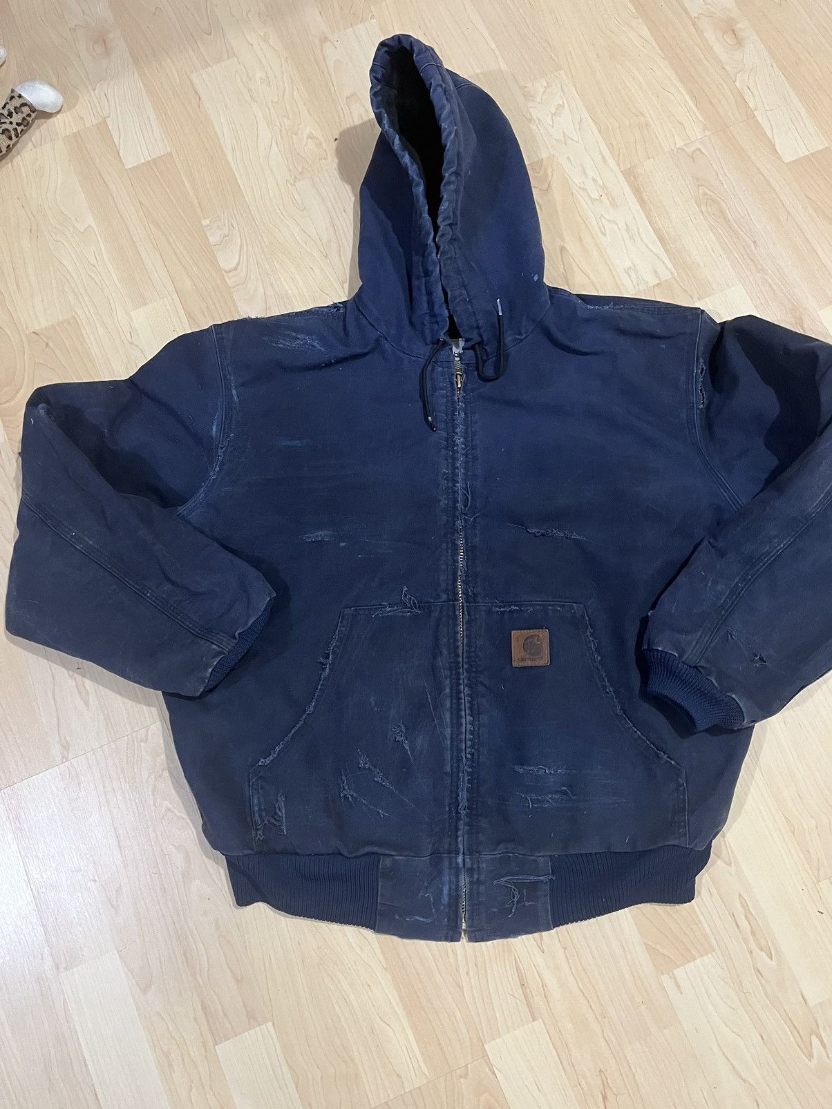 image of Vintage Distressed Carhartt J140 Hoodie in Blue, Men's (Size XL)