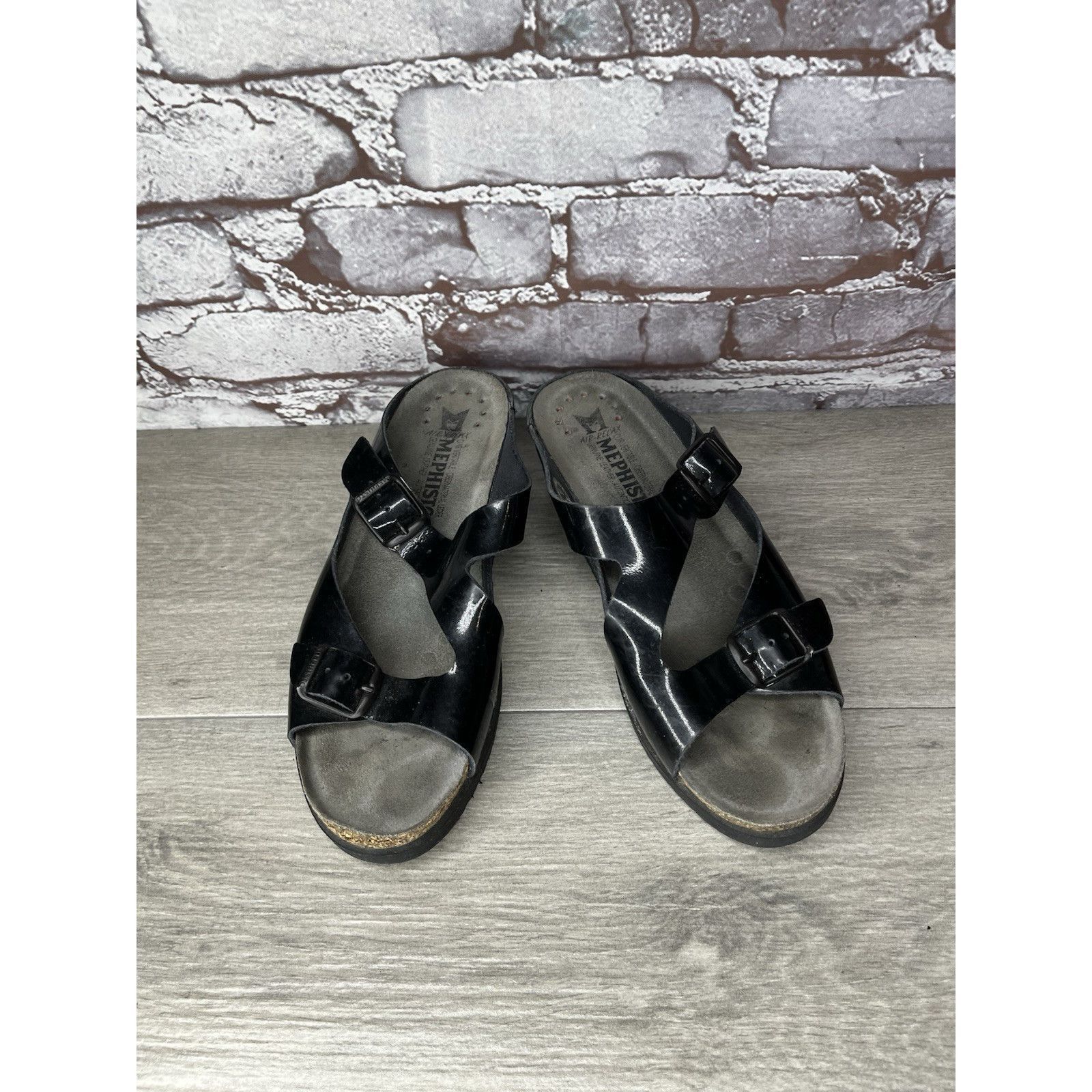 Mephisto Mephisto Black Patent Leather Buckle Wedge Sandals Women’s S Size US 7.5 / IT 37.5 - 17 Thumbnail
