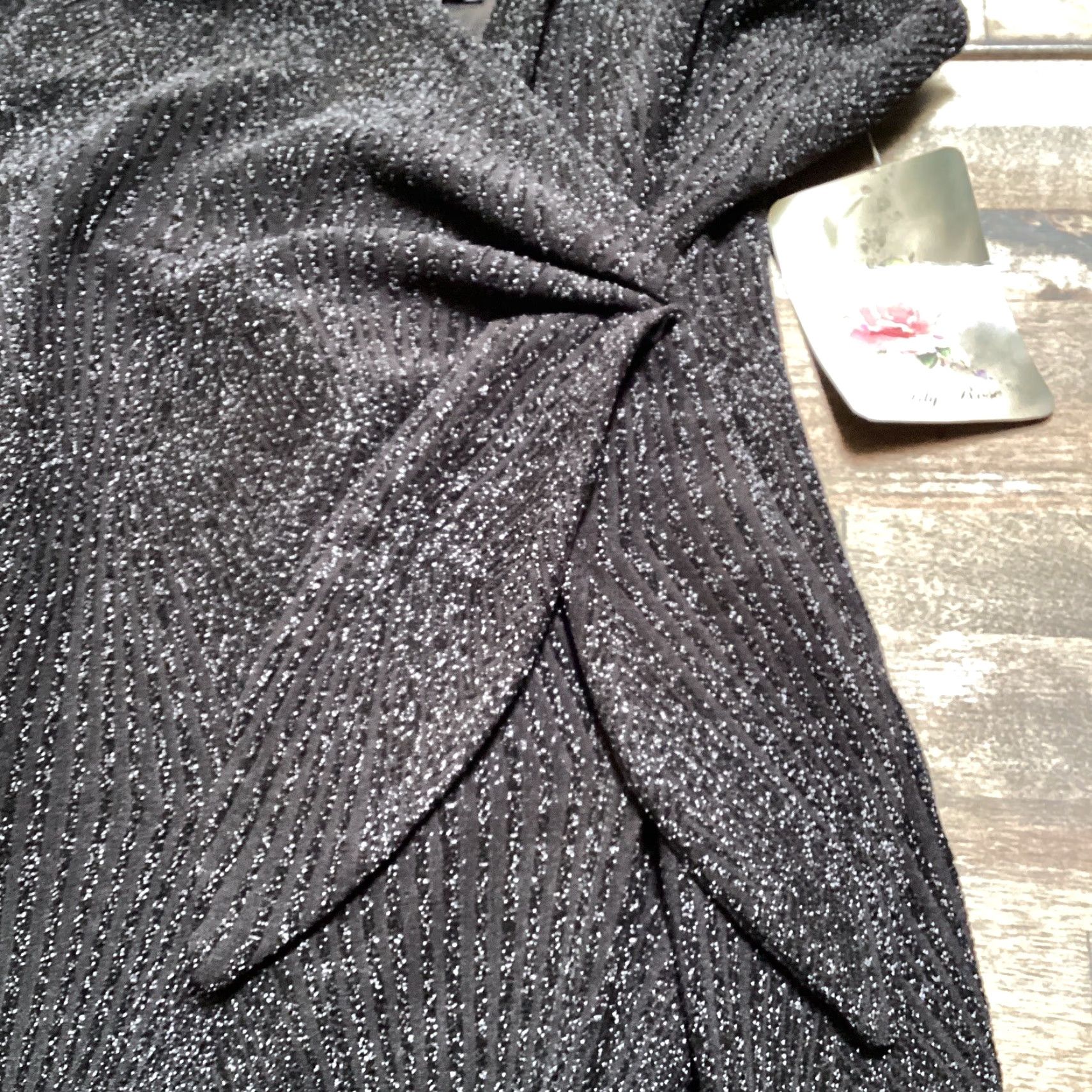 Vintage Lily Rose Dress L Black Shimmer Spaghetti Strap Knotted Side Wrap Mini V-Neck Juniors Party Cocktail Knee Length Womens Size L / US 10 / IT 46 - 6 Thumbnail