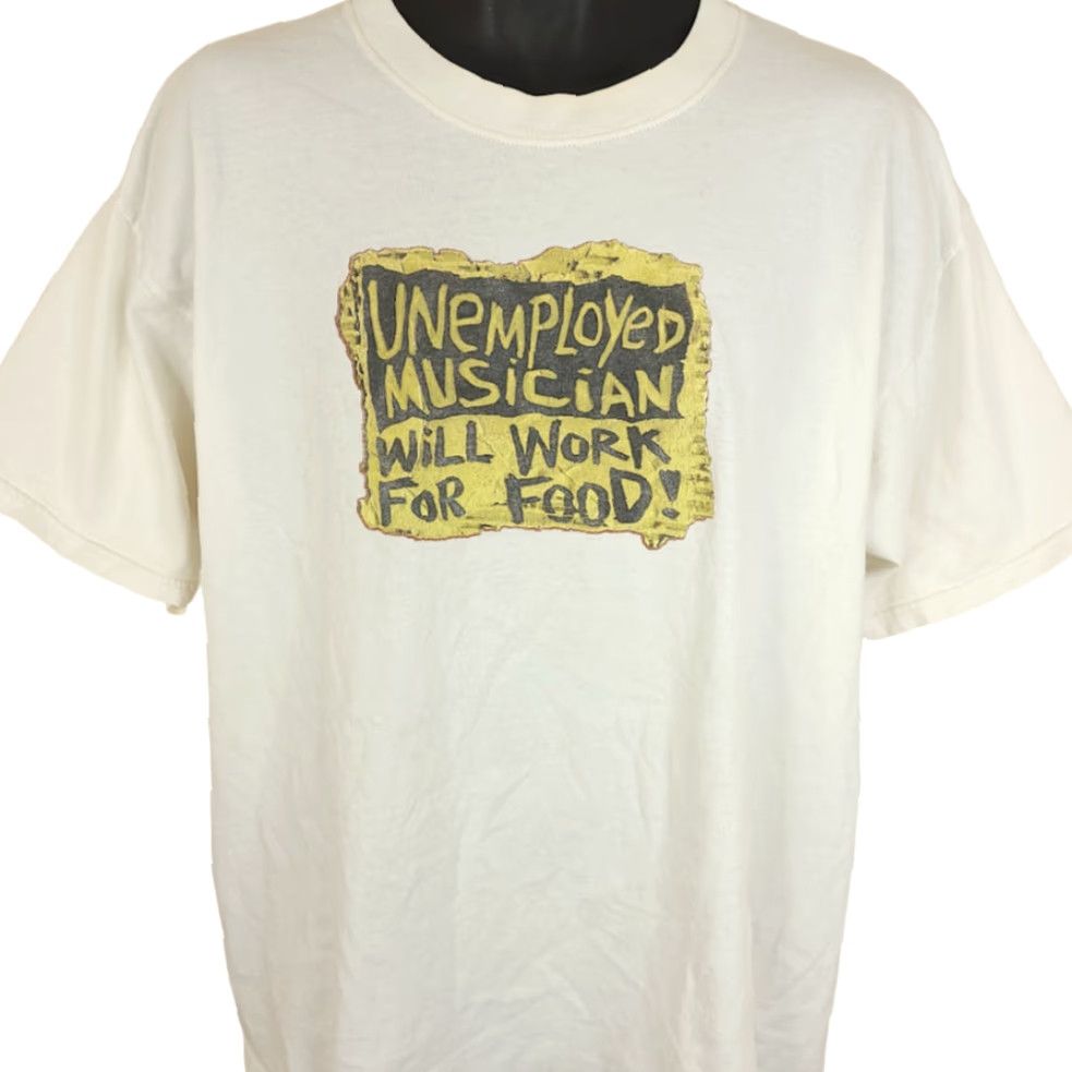 Vintage VINTAGE Unemployed Musician T Shirt Mens XL White Cotton Band Music Size US XL / EU 56 / 4 - 2 Thumbnail