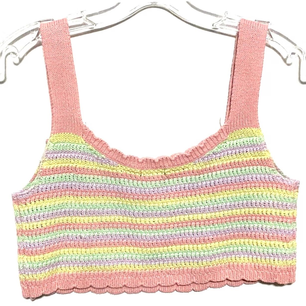 Vintage VINTAGE Wild Fable Cropped Tank Top Women M Crochet Knit Striped Pink Cotton Sleeveless Boho Y2K Festival Spring Summer Women Size M / US 6-8 / IT 42-44 - 3 Thumbnail