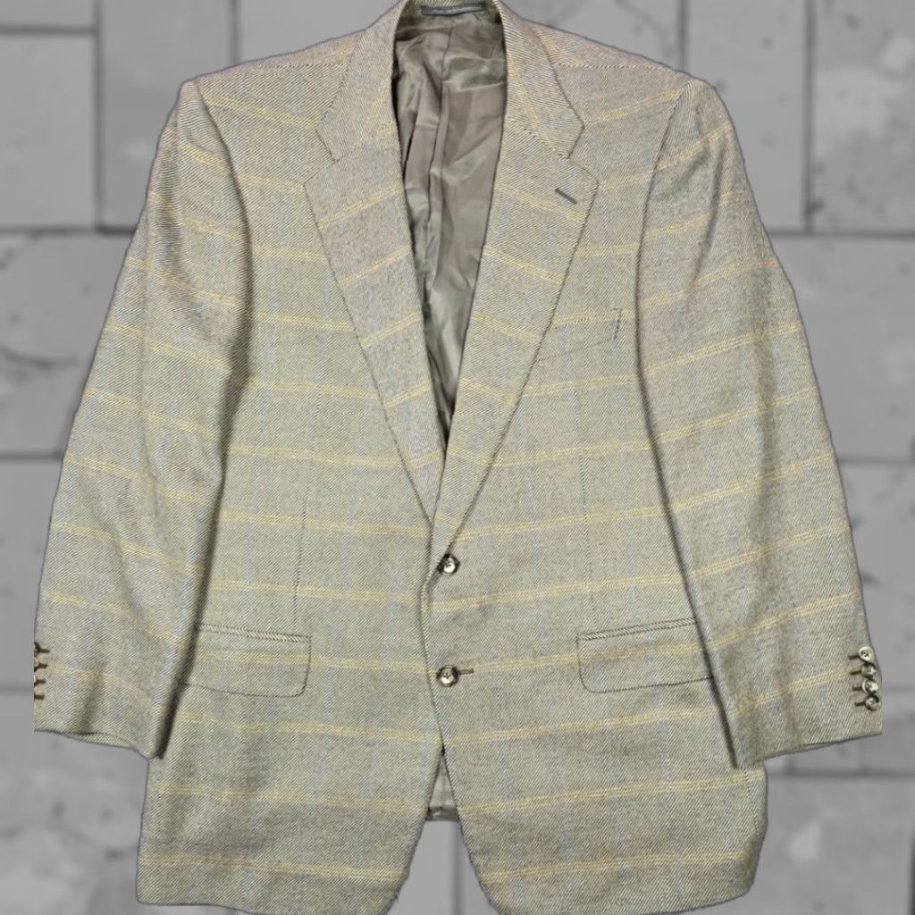 Ermenegildo Zegna ERMENEGILDO ZEGNA Blazer Mens 2 Button Front Glen Plaid 42R Beige Wool Tweed Notch Lapel Vintage No? Size 42R - 1 Thumbnail