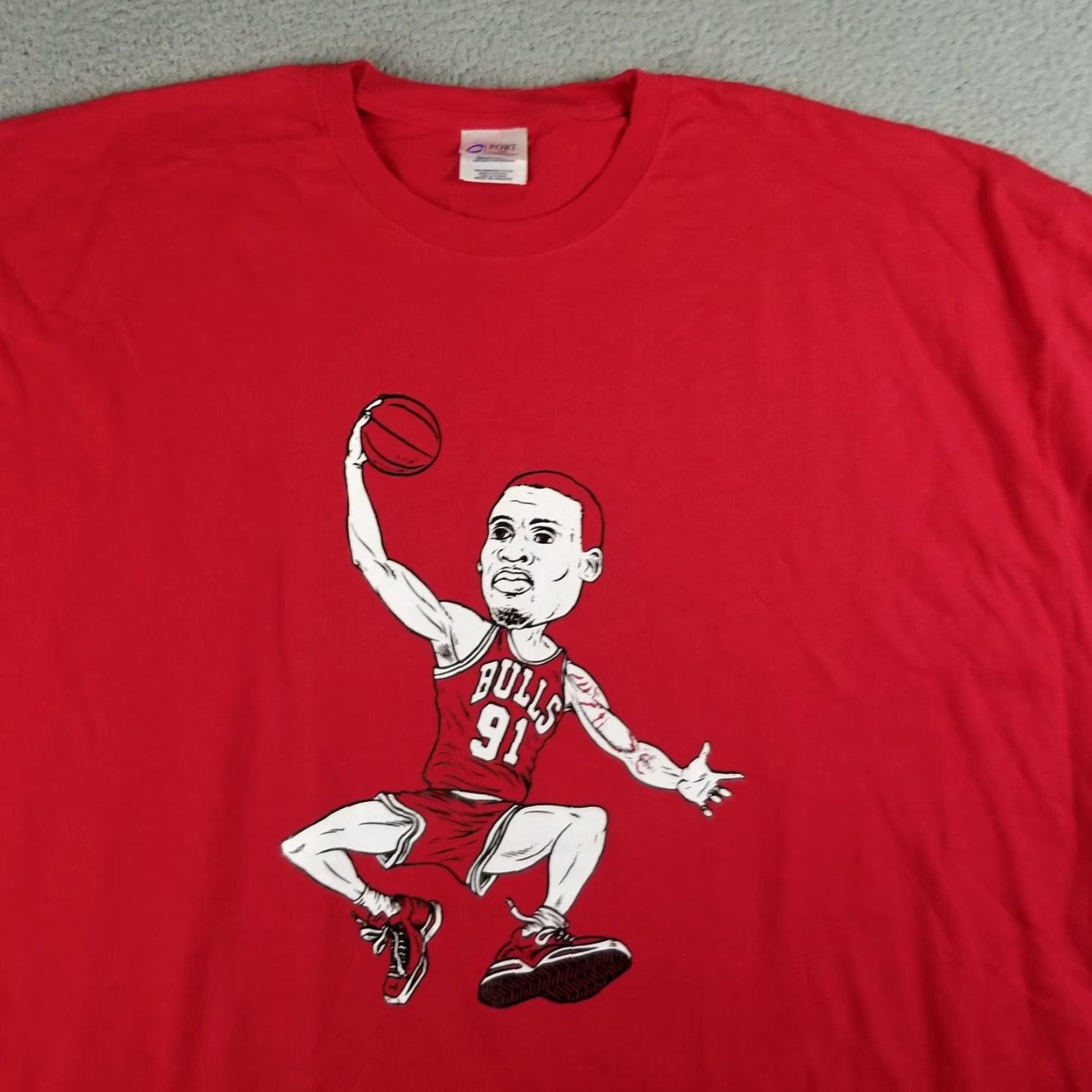 Vintage VINTAGE Dennis Rodman T-Shirt Men 4XL Short Sleeve Solid Red NBA The Worm #91 Size US XXL / EU 58 / 5 - 2 Thumbnail