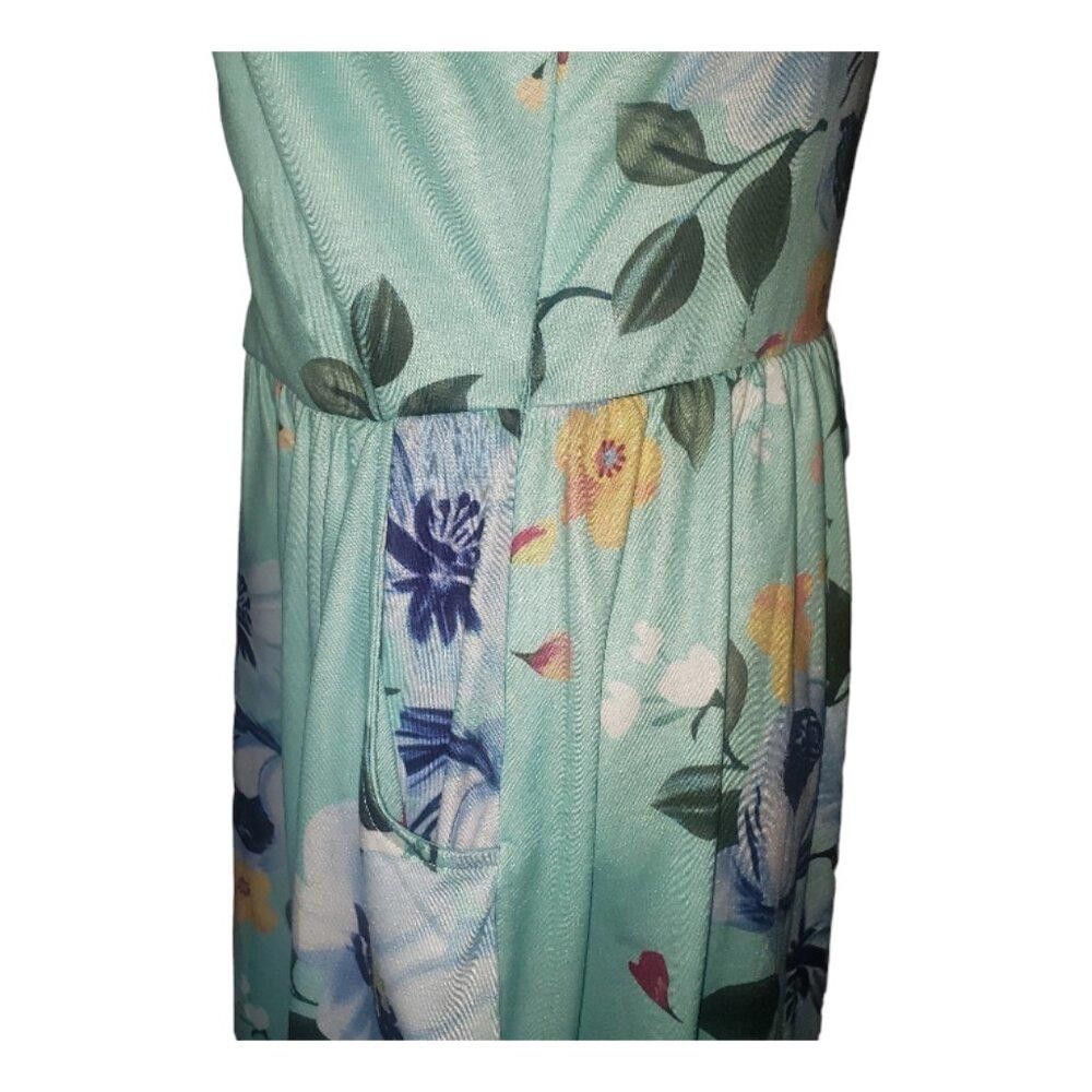 Designer CT340 Yathon Aqua Floral Spaghetti Strap Dress Size L / US 10 / IT 46 - 6 Thumbnail