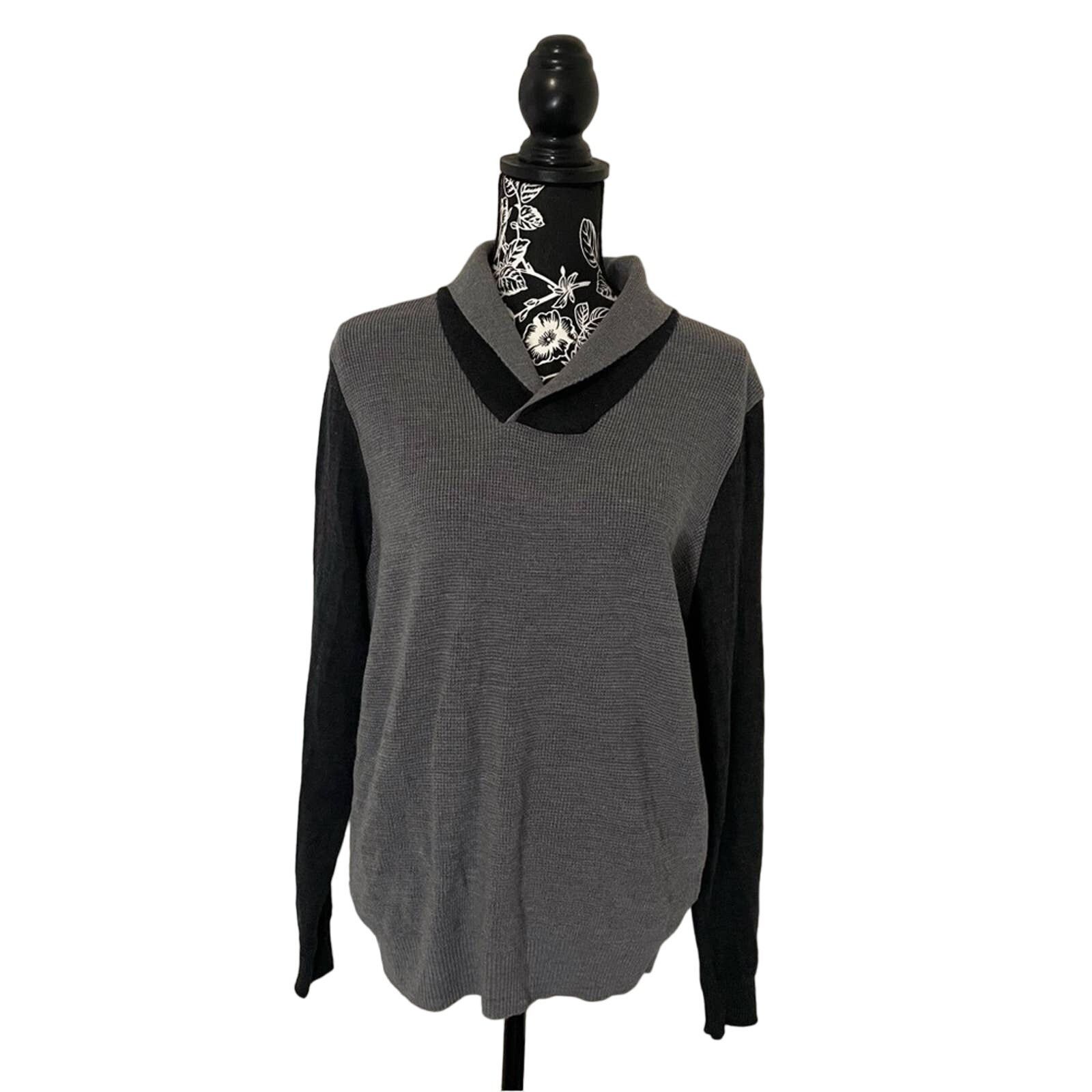 Thomas Dean Thomas Dean Merino Wool Shawl Collar Sweater Gray Small Size US S / EU 44-46 / 1 - 1 Thumbnail