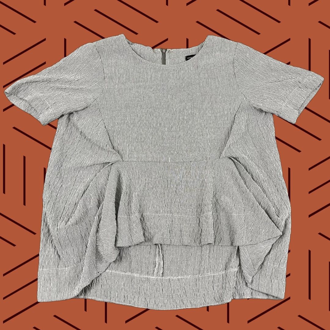 Vintage Gershon Bram Blouse Top Womens Large Gray Striped Lagenlook Asymmetric Layered Shirt Regular Size L Womens Size L / US 10 / IT 46 - 1 Thumbnail