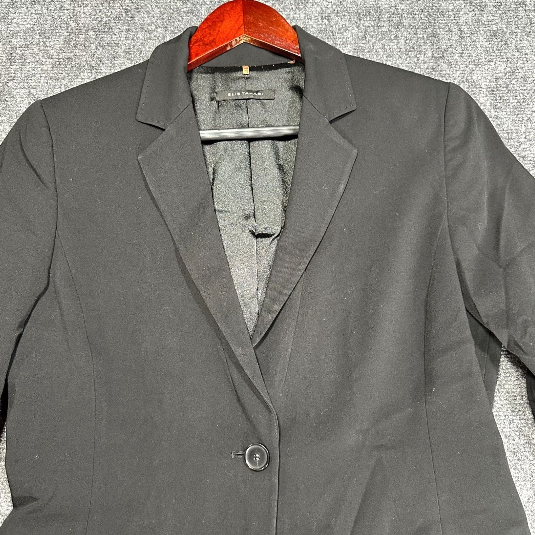 Elie Tahari Elie Tahari Blazer Womens 10 Jacket One-Button Notch Collar Pockets Lined Stretch Black Blazer, 10 Womens Mens Womens? Size L / US 10 / IT 46 - 4 Thumbnail