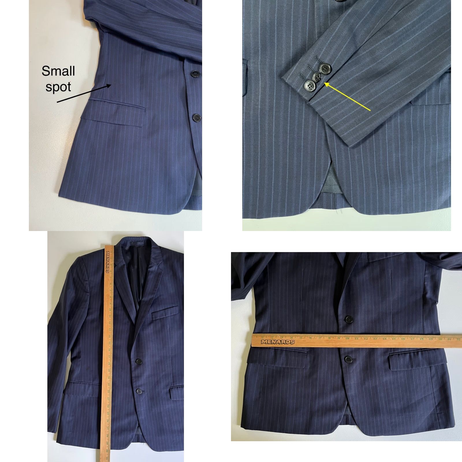 Versace VINTAGE Versace Collection Men's Wool Suit Jacket Navy 40 IT 50 Single-Breasted Two-Button Striped 3-Button Sleeve Regular Adult Mens Size 40R - 10 Thumbnail